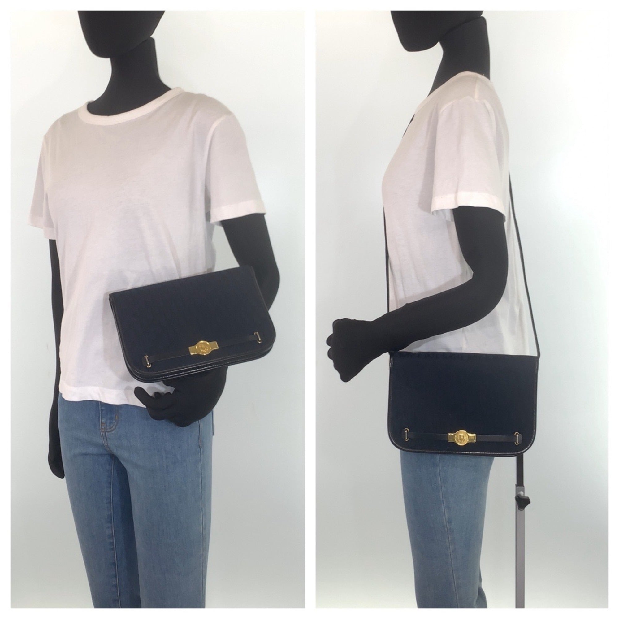 Christian Dior Trotter Navy Canvas Leather Shoulder Bag ()