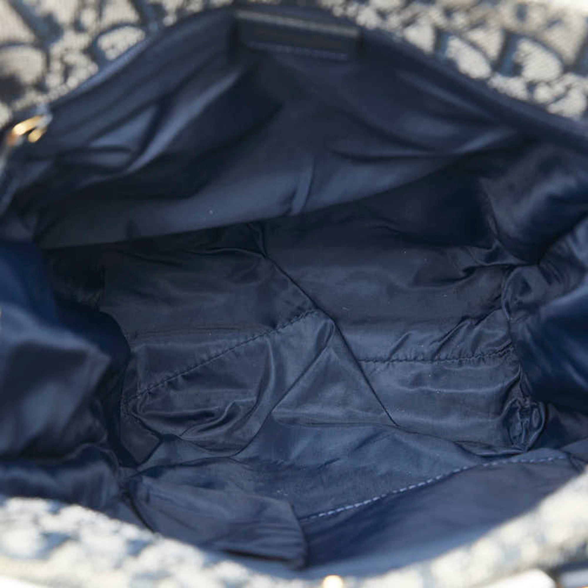 Christian Dior Beige Navy Canvas Leather Handbag Tote Bag ()