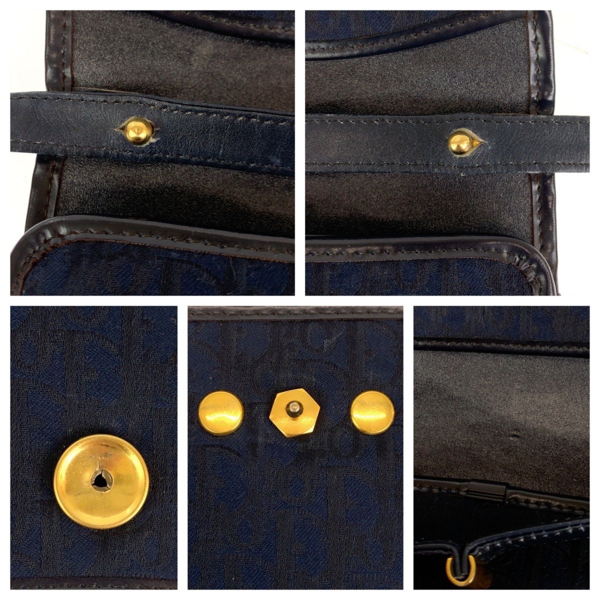 Christian Dior Trotter Navy Canvas Leather Shoulder Bag ()