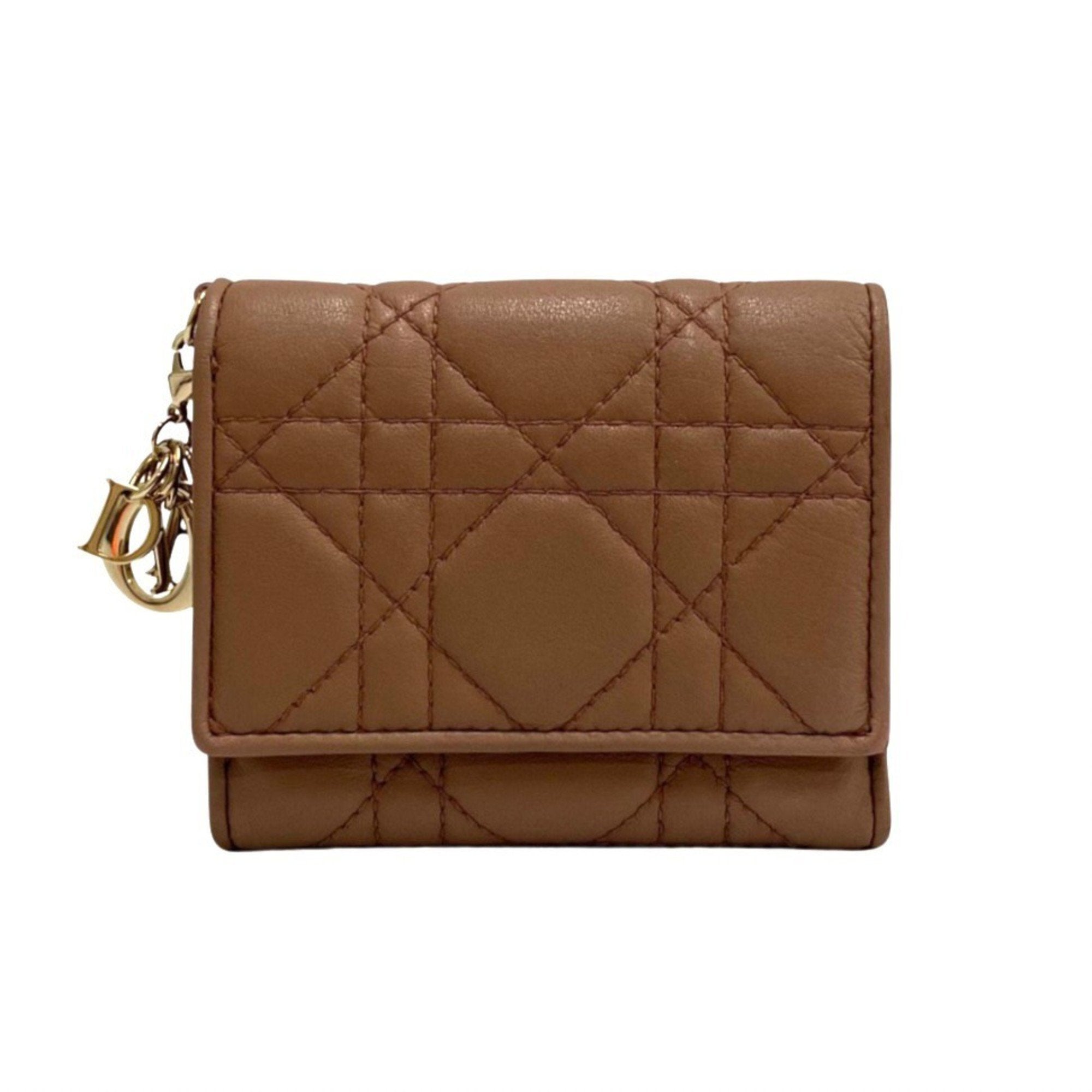 Christian Dior Beige Pink Leather Wallet (Tri-Fold) ()