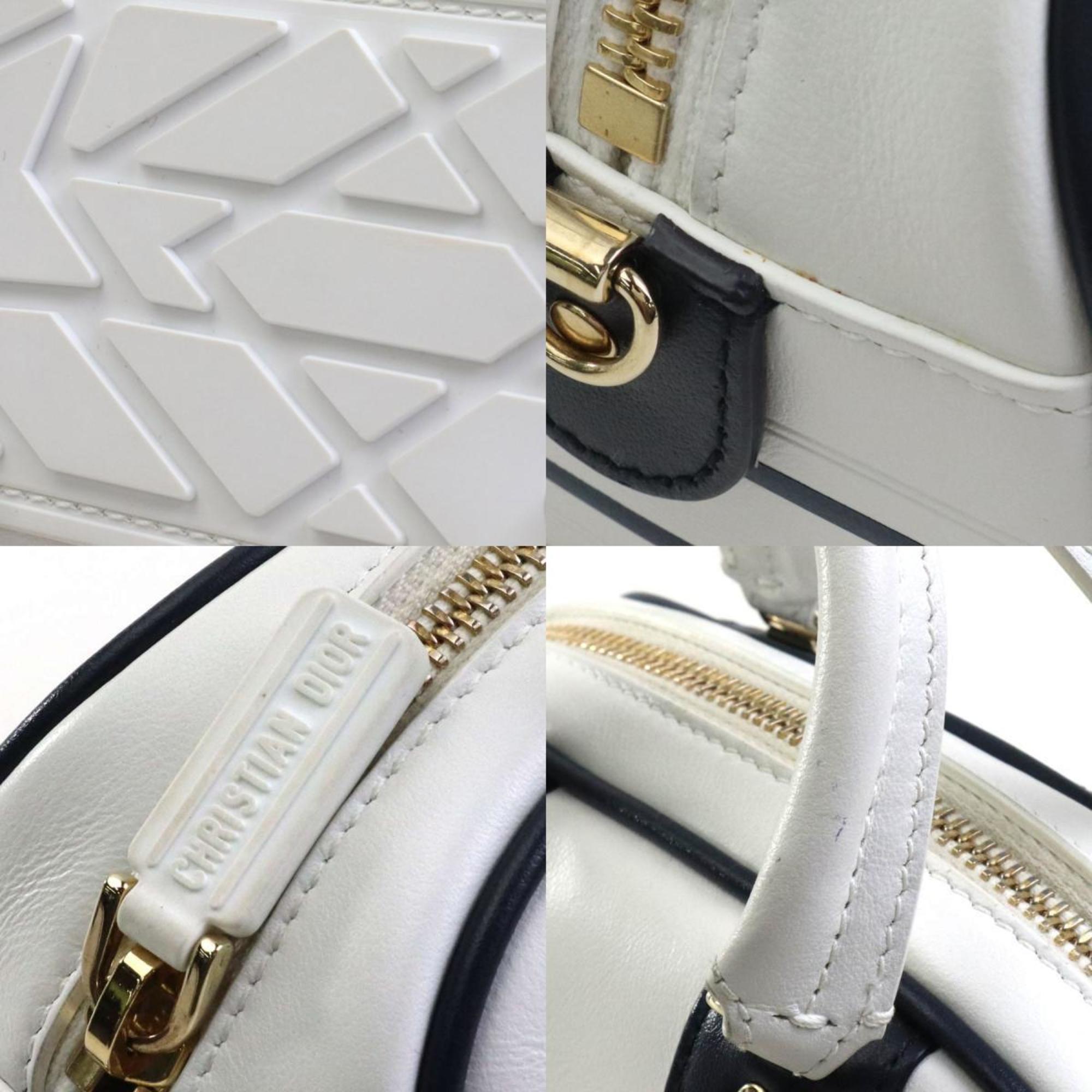 Christian Dior Navy White Leather Shoulder Bag ()