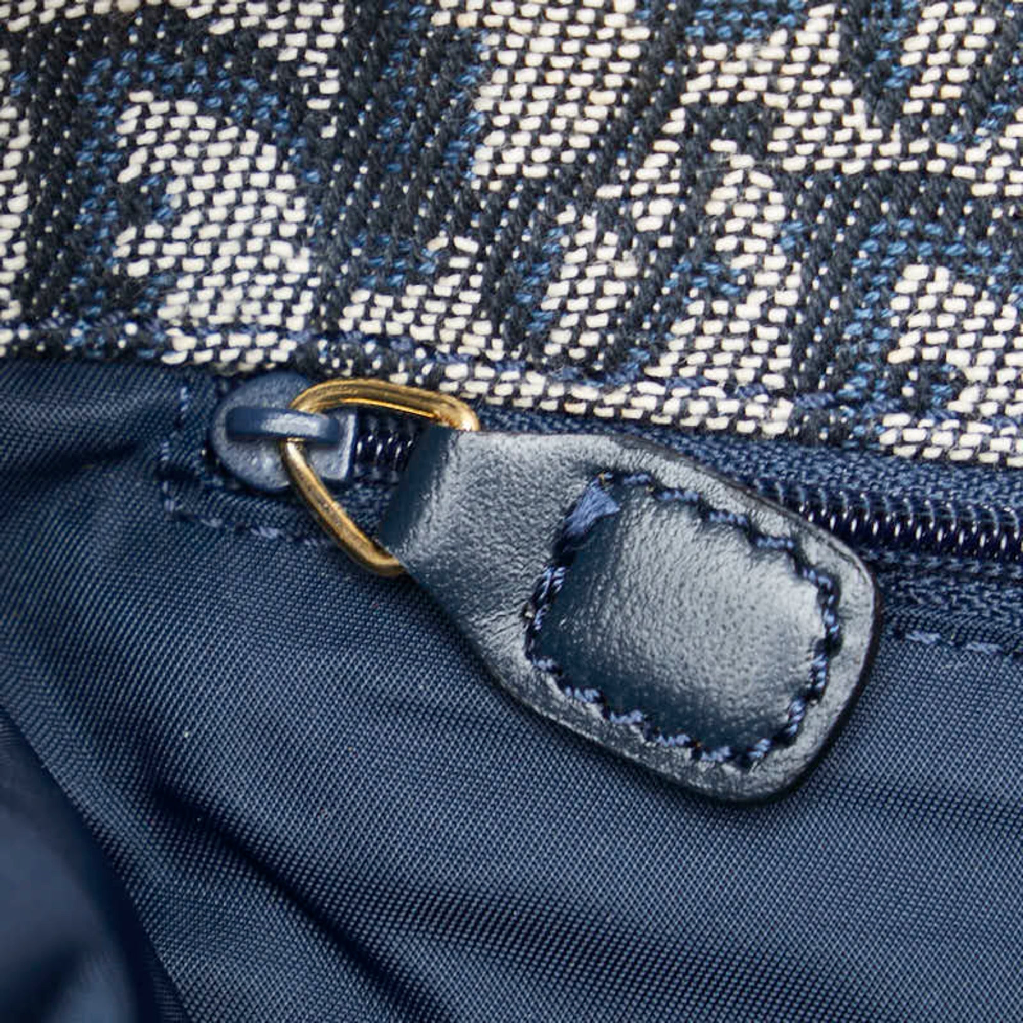 Christian Dior Beige Navy Canvas Leather Handbag Tote Bag ()