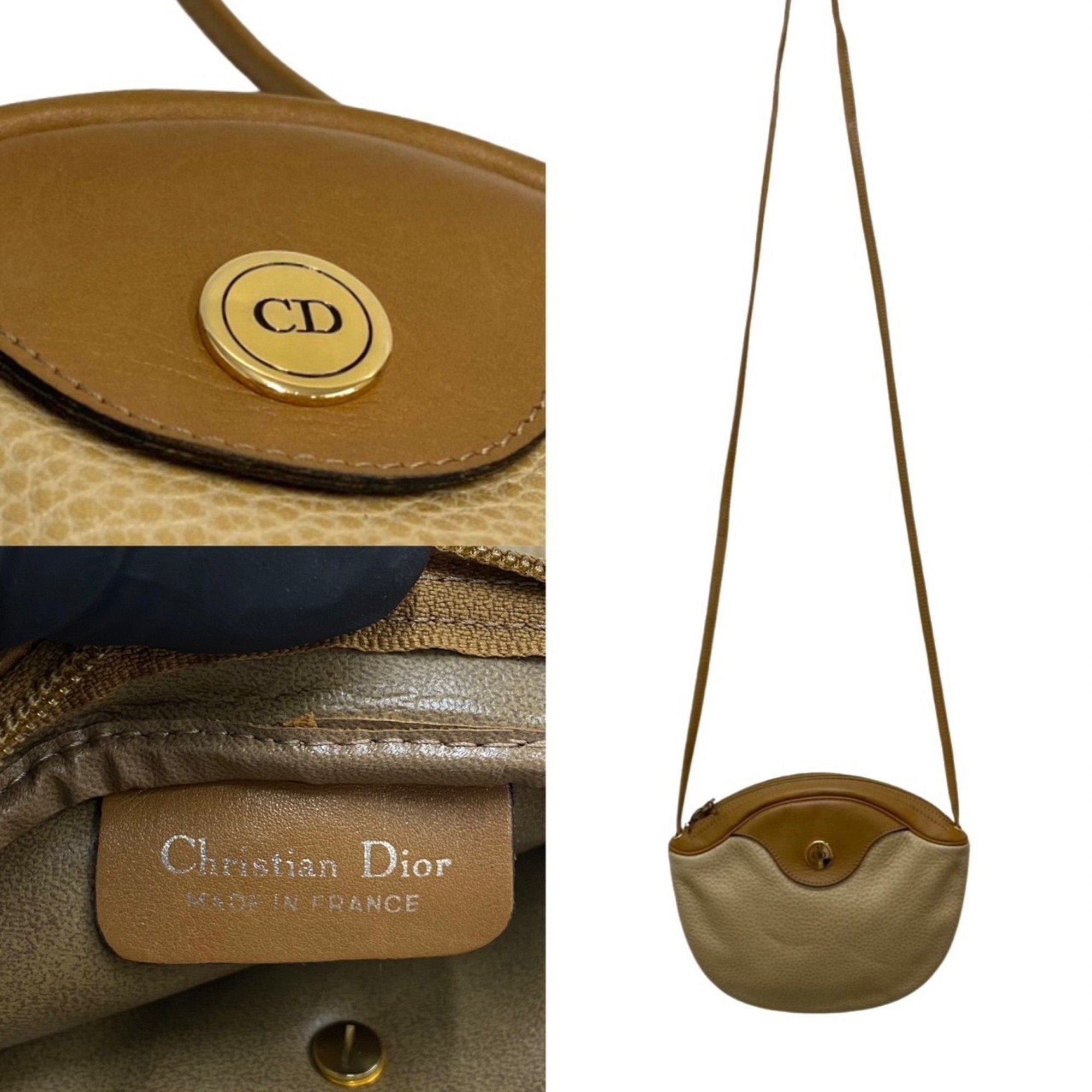 Christian Dior Beige Brown Leather Shoulder Bag ()