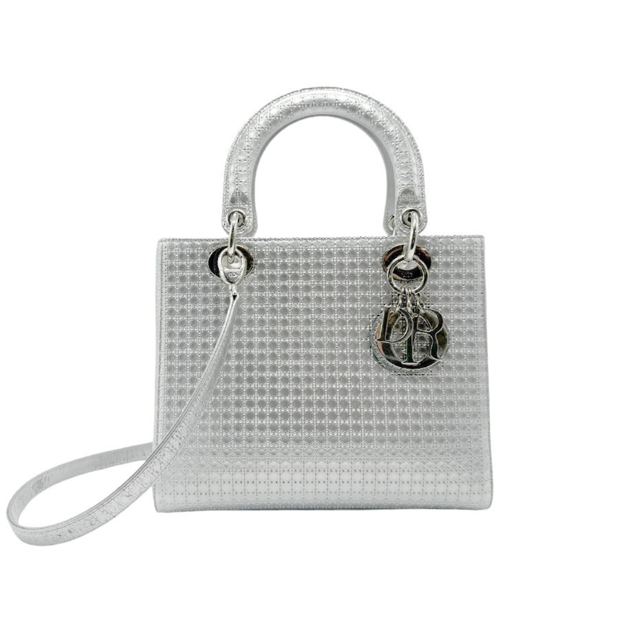 Christian Dior Silver Leather Handbag Shoulder Bag ()