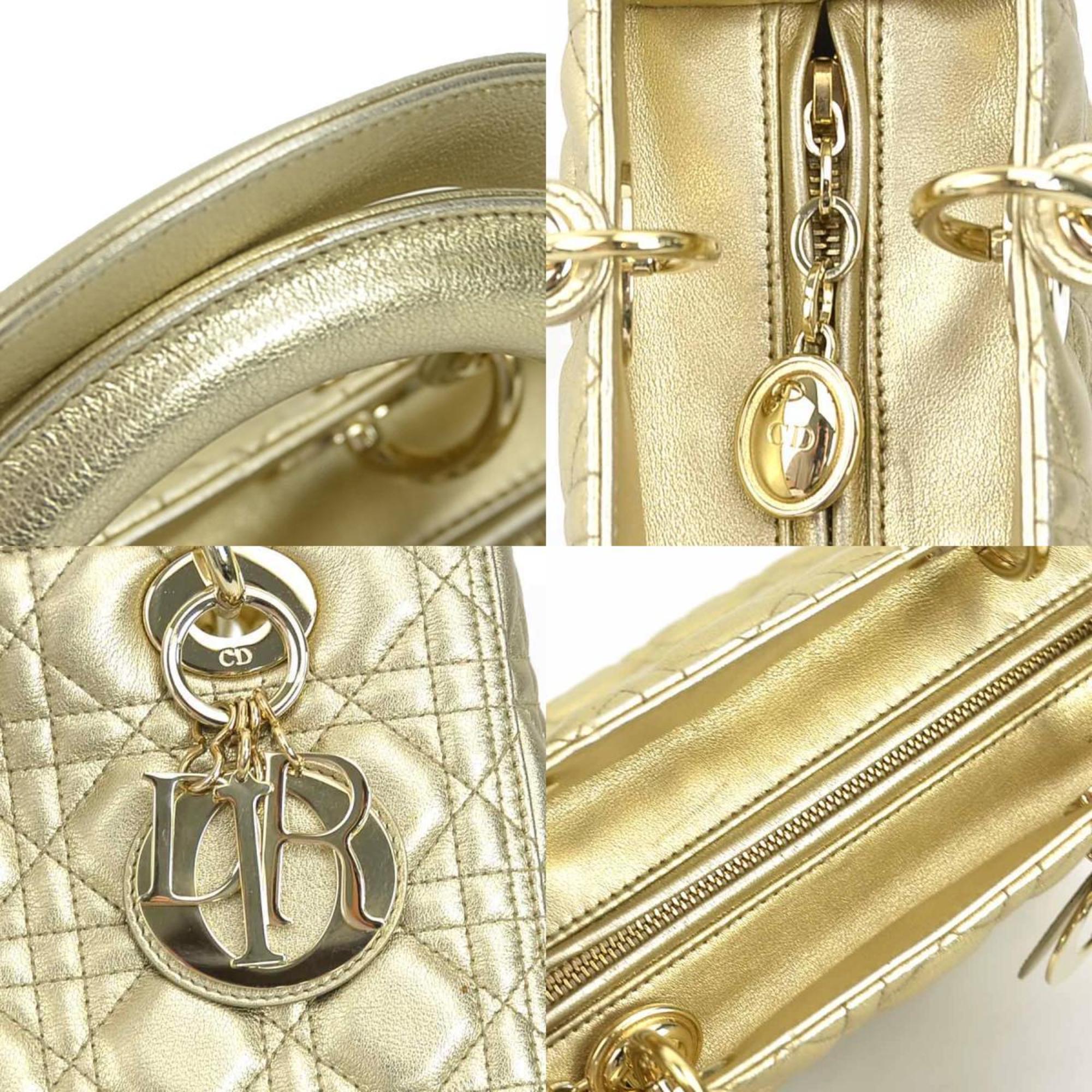 Christian Dior Gold Leather Handbag Shoulder Bag ()