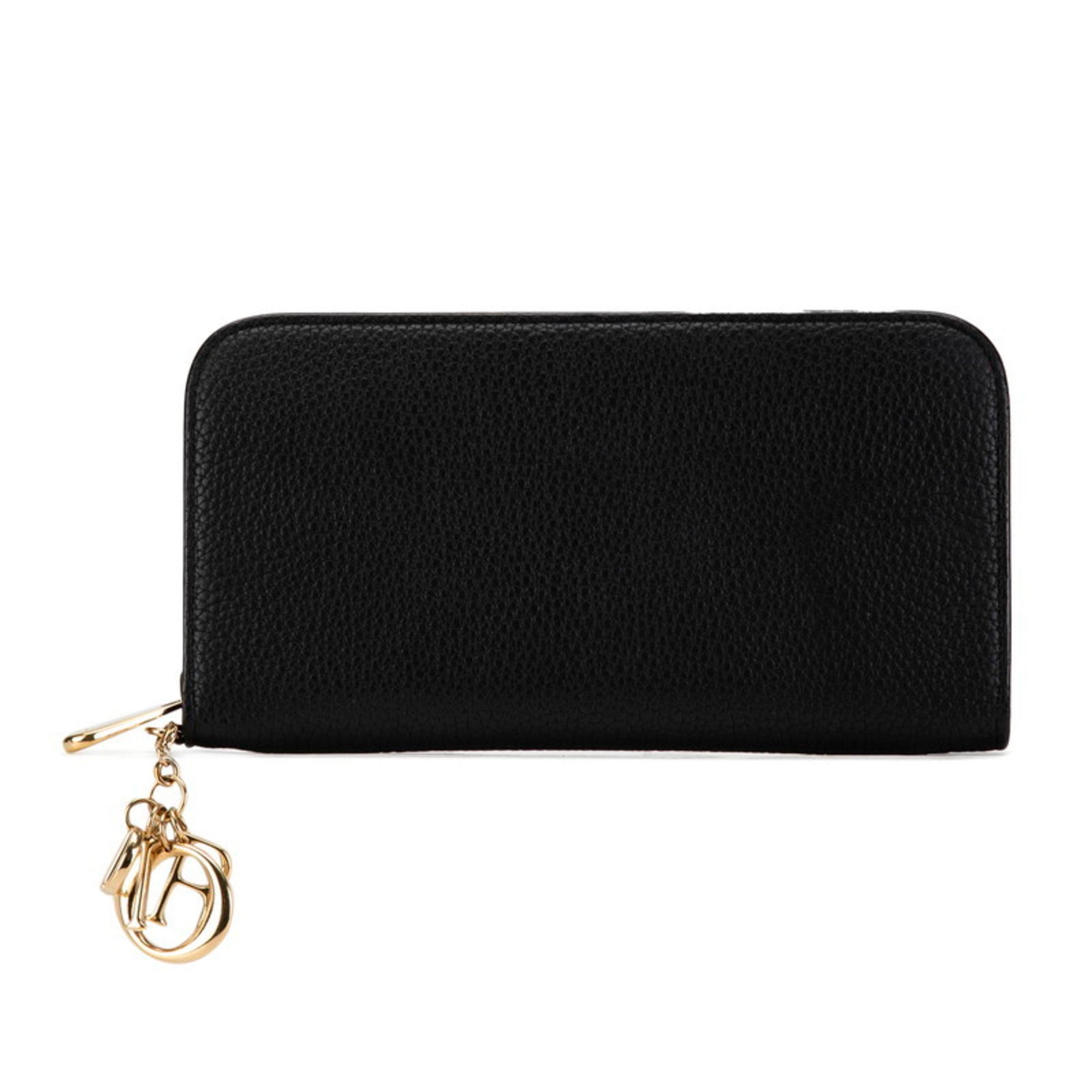Christian Dior Black Purple Leather Long Wallet (Bi-Fold) ()