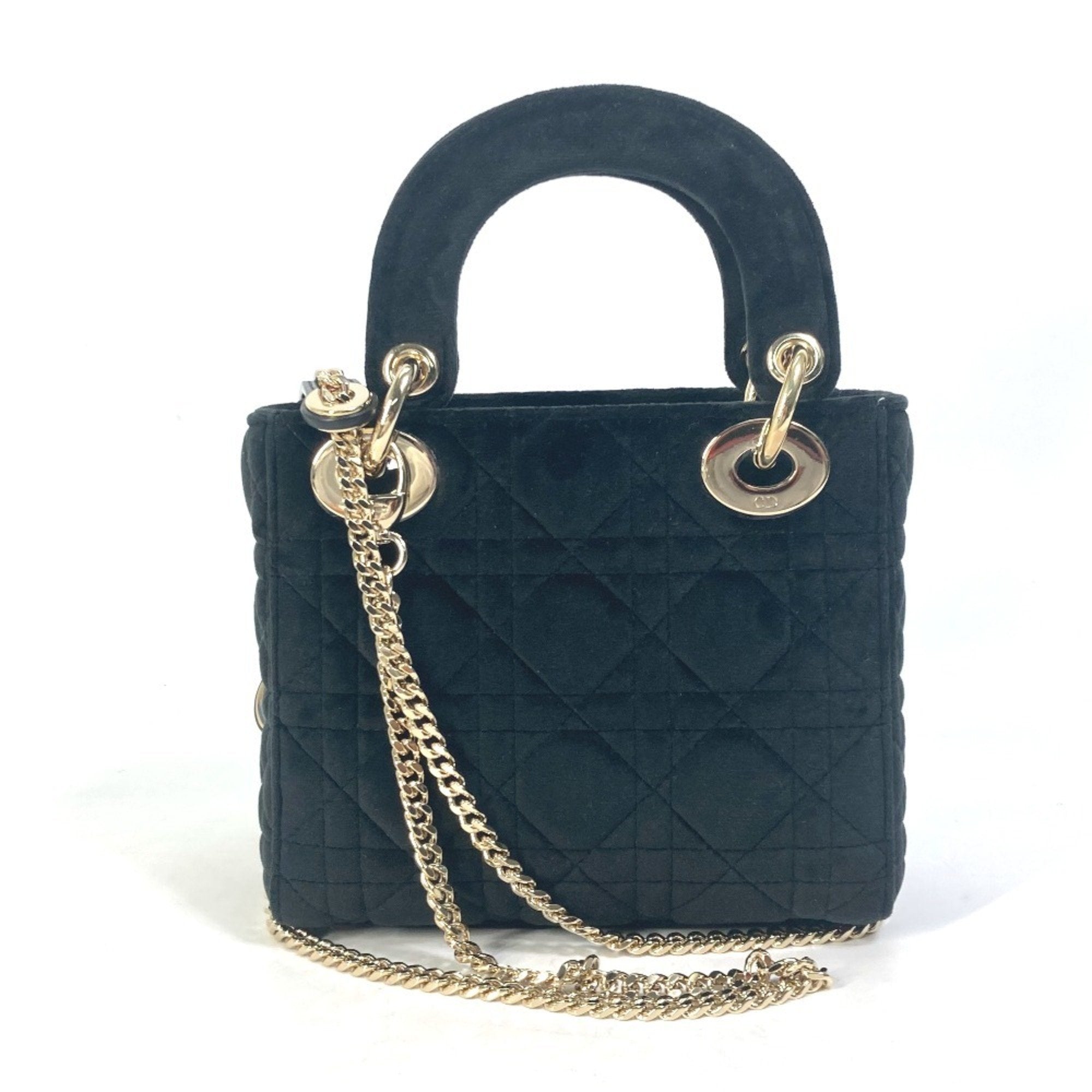 Christian Dior Lady Dior Black Leather Handbag Shoulder Bag ()