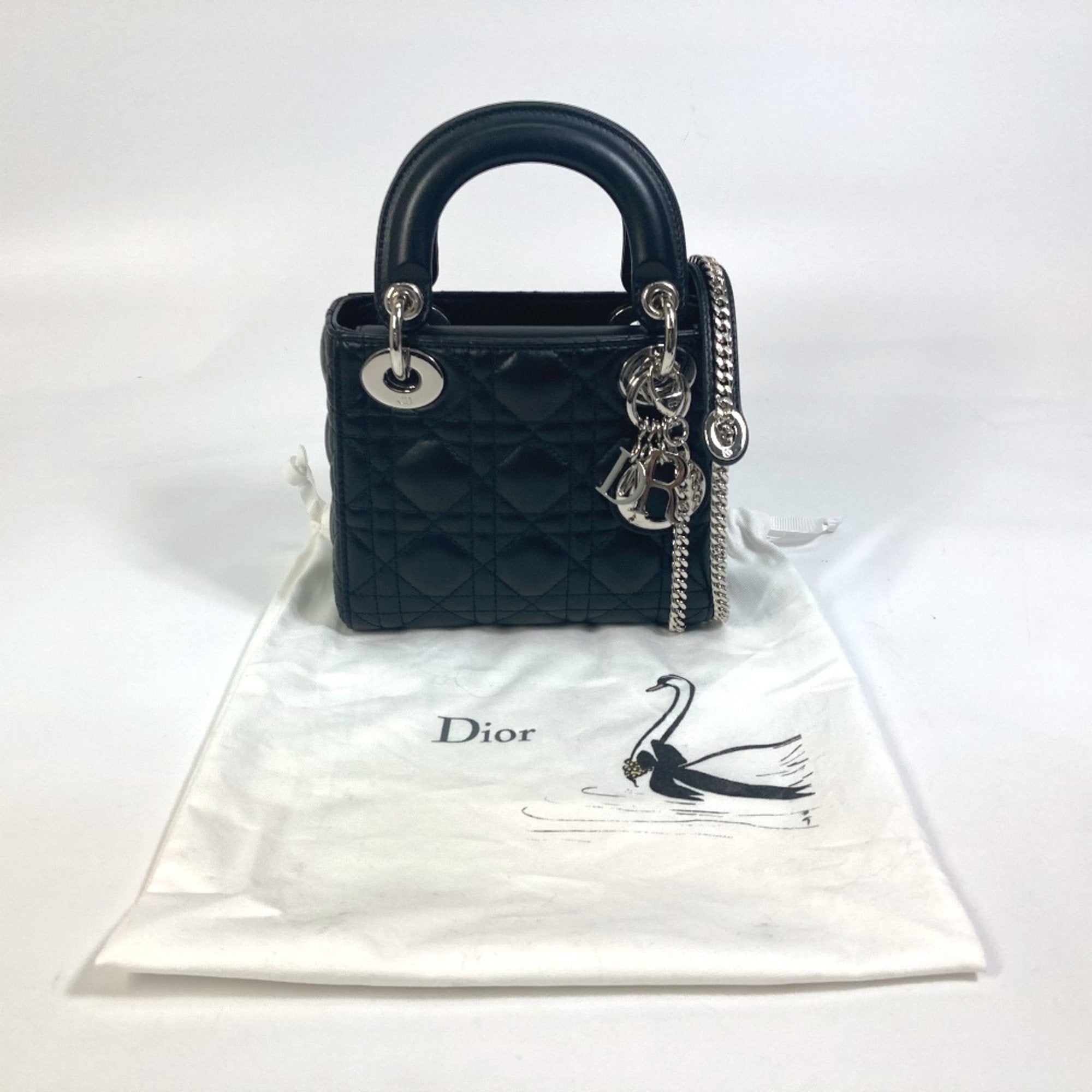 Christian Dior Lady Dior Black Leather Shoulder Bag ()