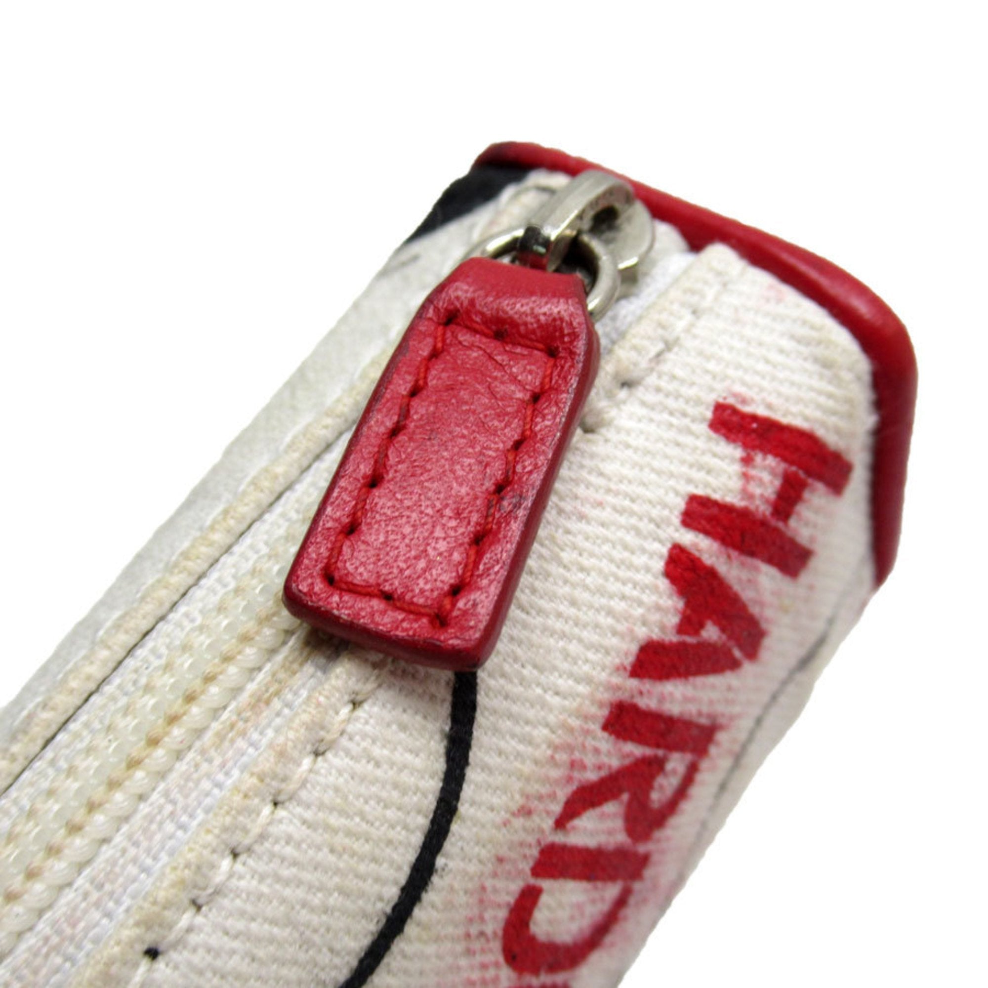 Christian Dior Black Red Color White Canvas Leather Pouch ()