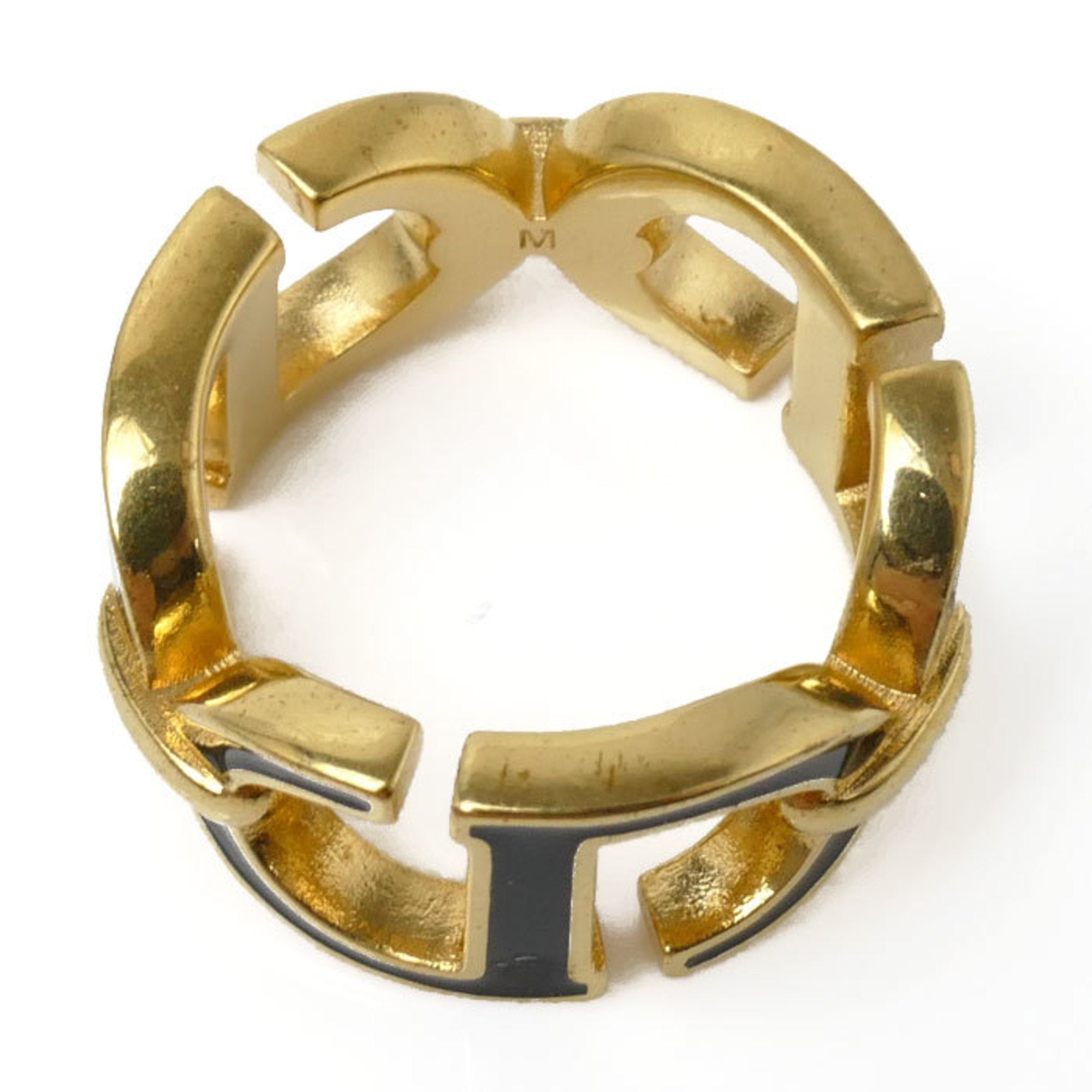 Christian Dior Black Gold Lacquer Metal Band Ring ()