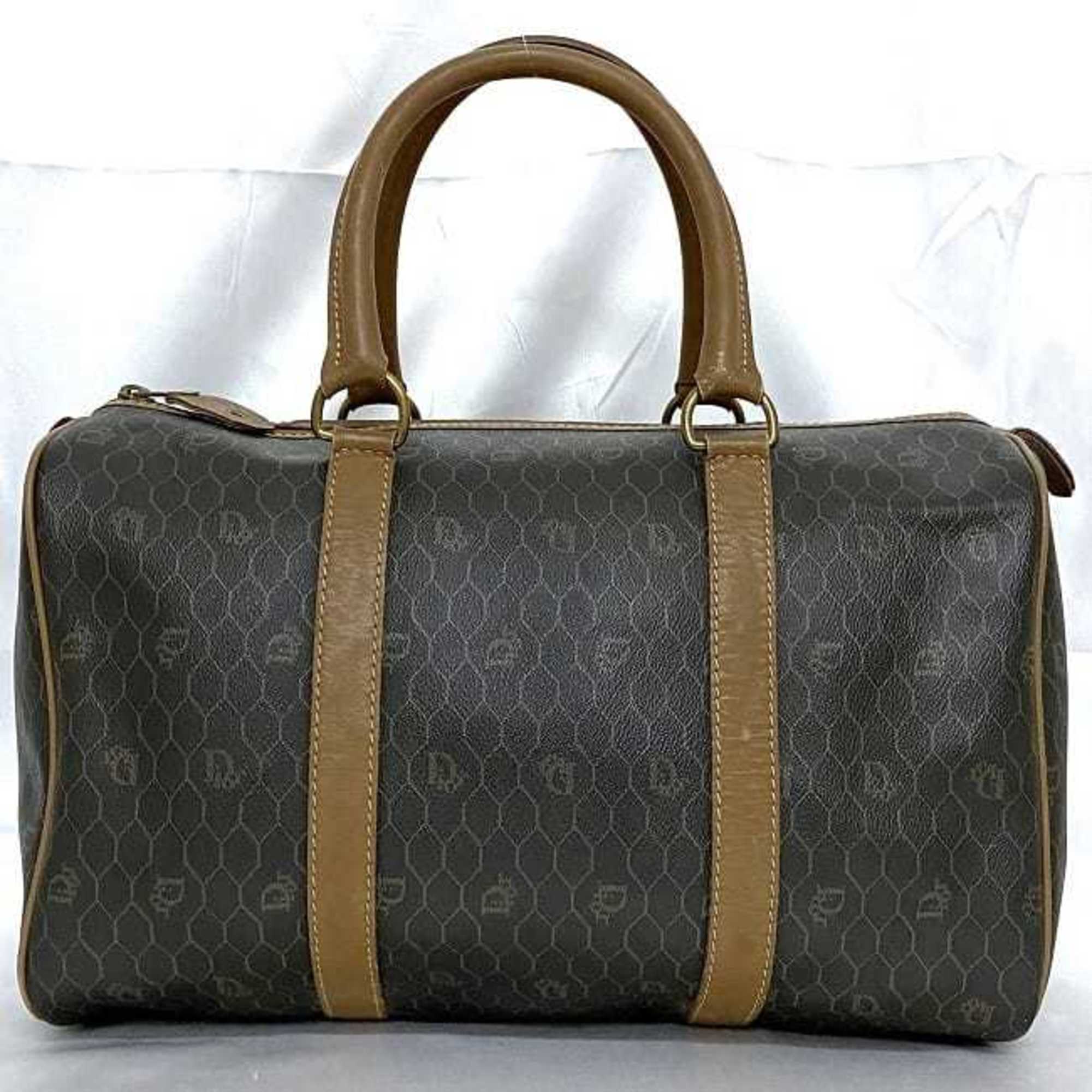 Christian Dior Brown Gray Pvc Leather Boston Bag ()