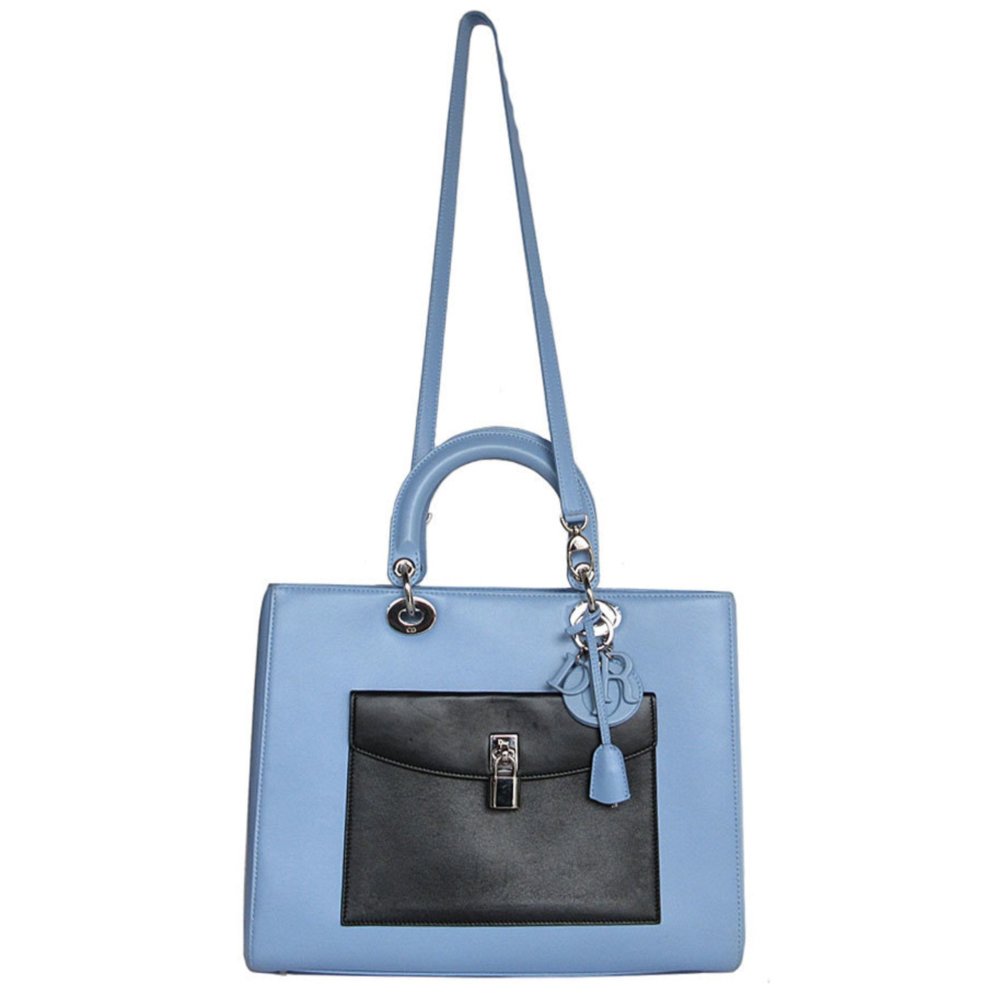 Christian Dior Black Light Blue White Leather Handbag Shoulder Bag ()