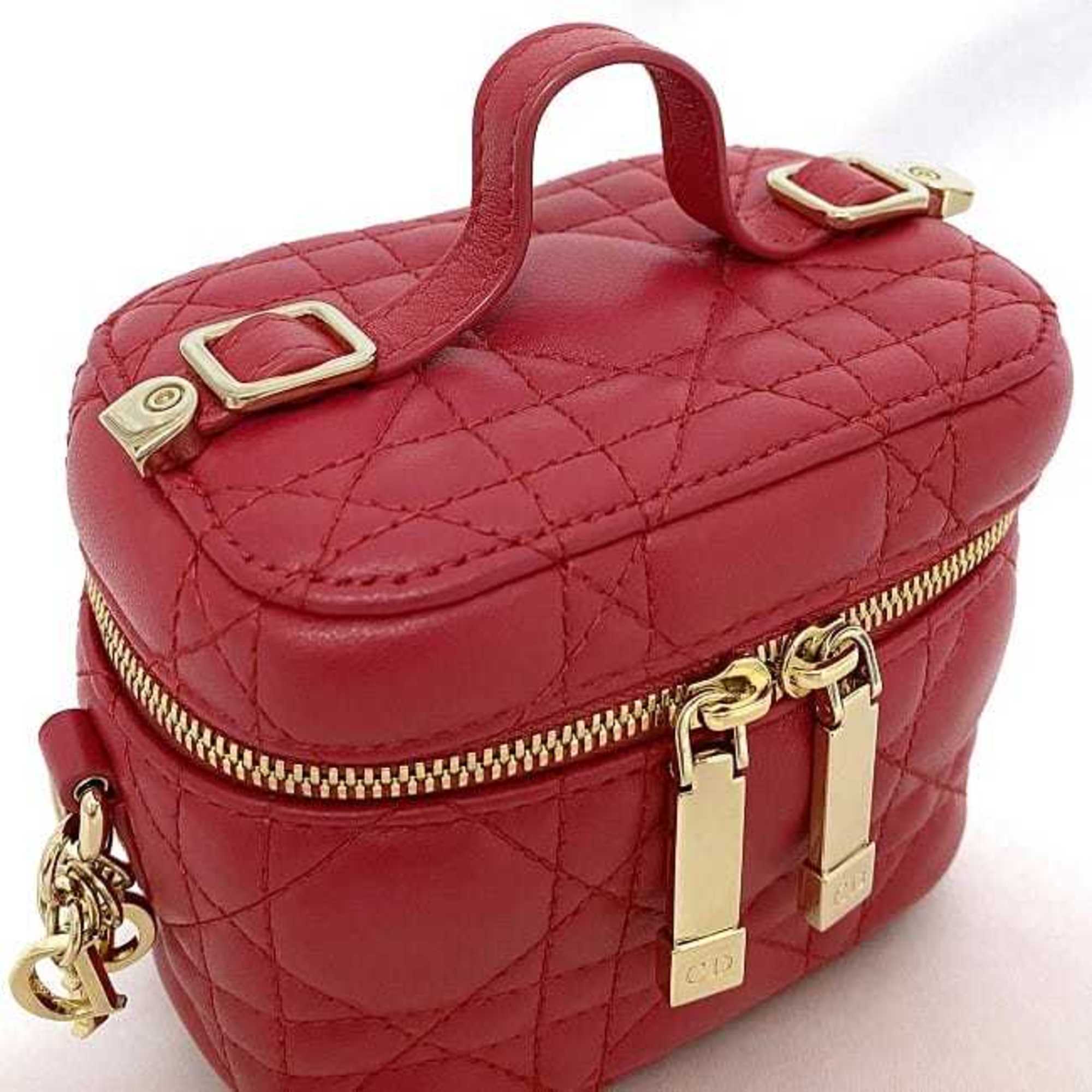 Christian Dior Red Color Leather Shoulder Bag Vanity Bag ()