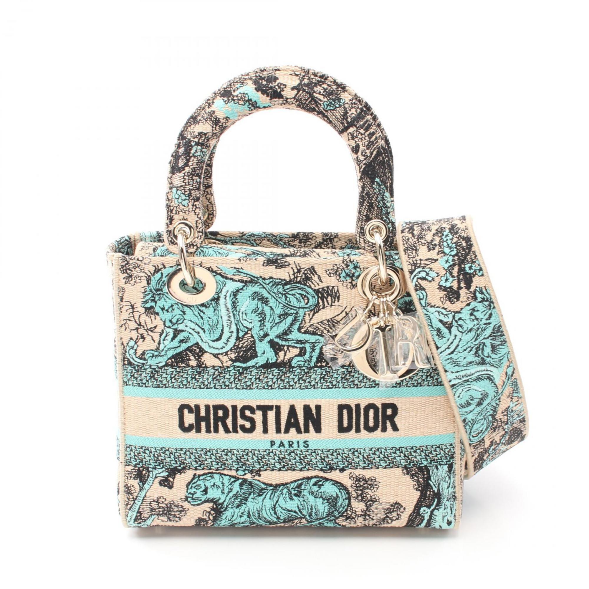 Christian Dior Beige Black Blue Canvas Handbag ()