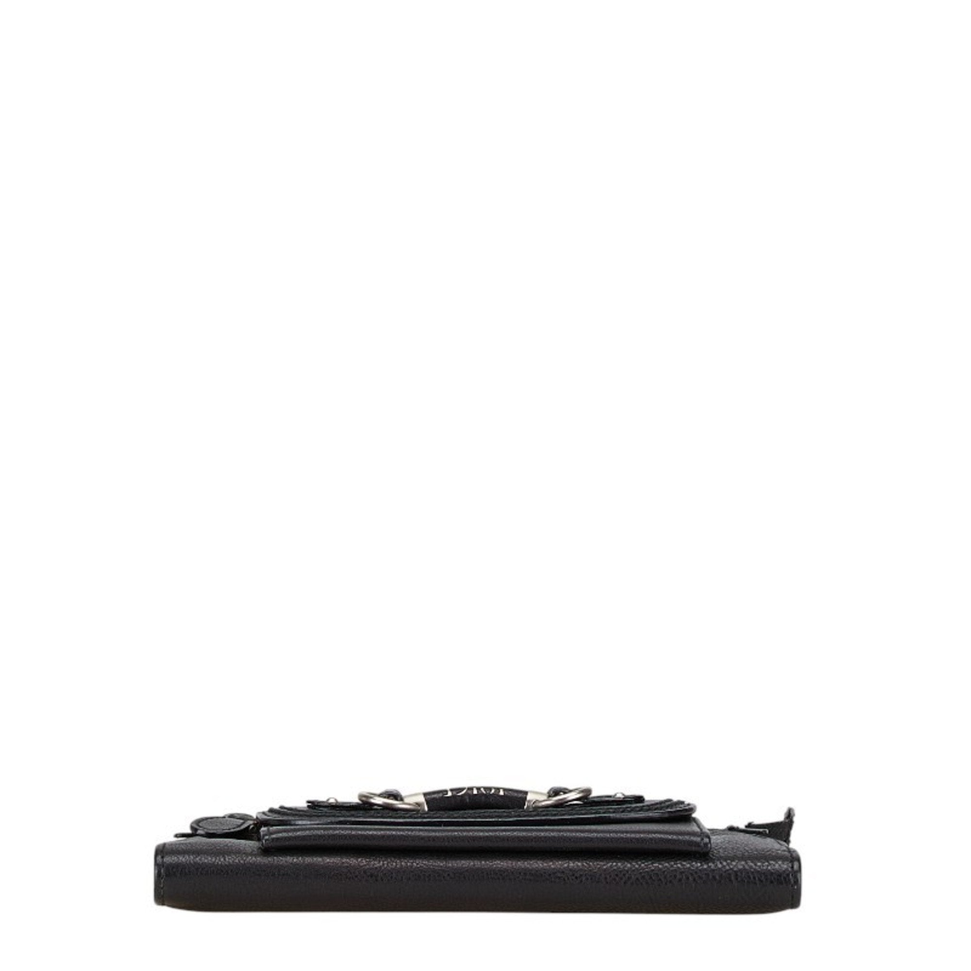 Christian Dior Black Leather Long Wallet (Bi-Fold) ()