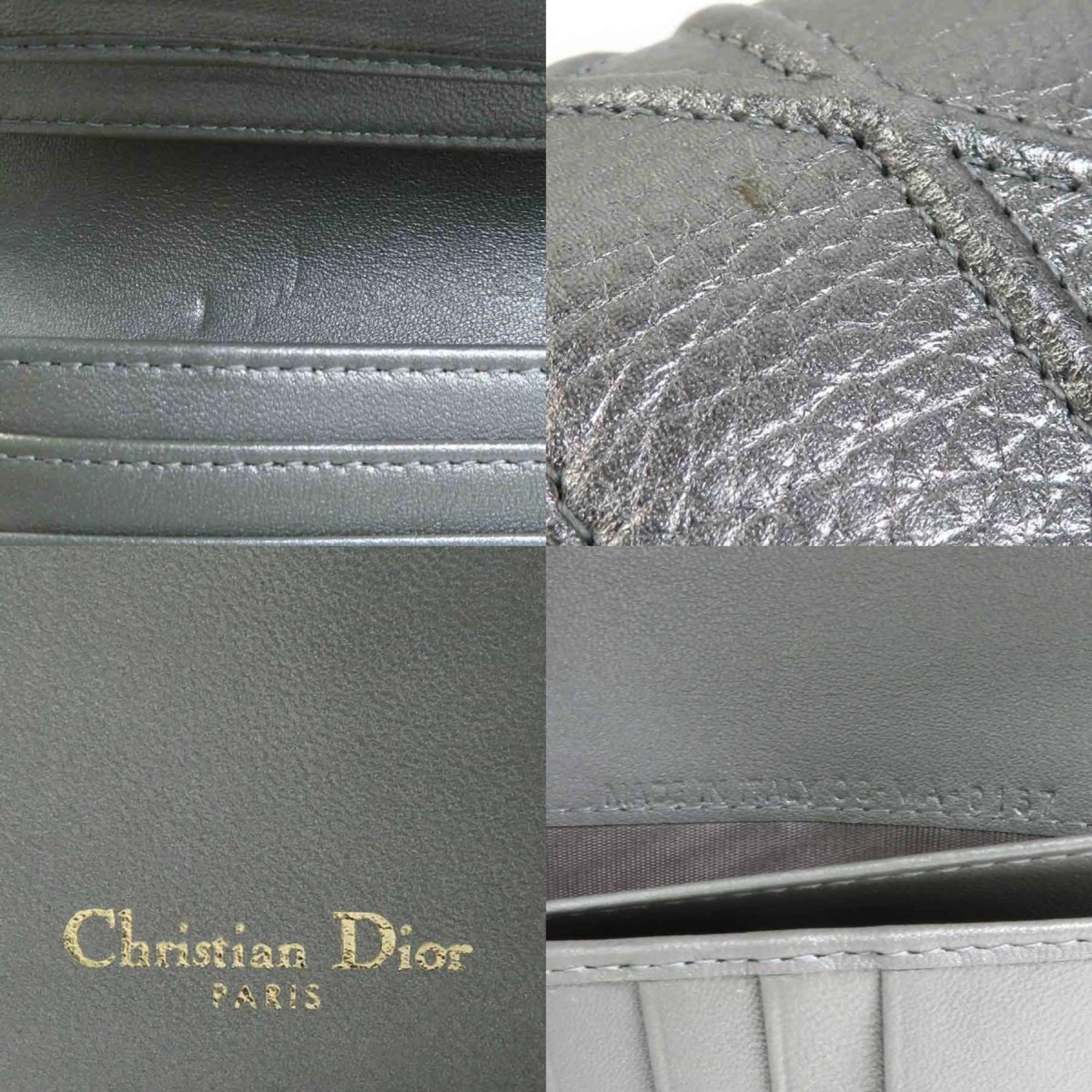 Christian Dior Silver Leather Long Wallet (Bi-Fold) ()