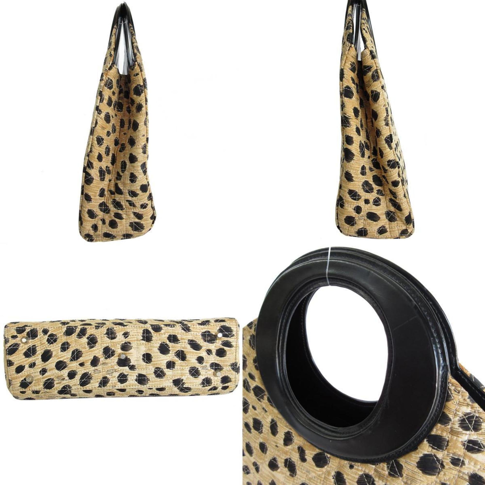 Christian Dior Black Brown Canvas Leather Handbag ()