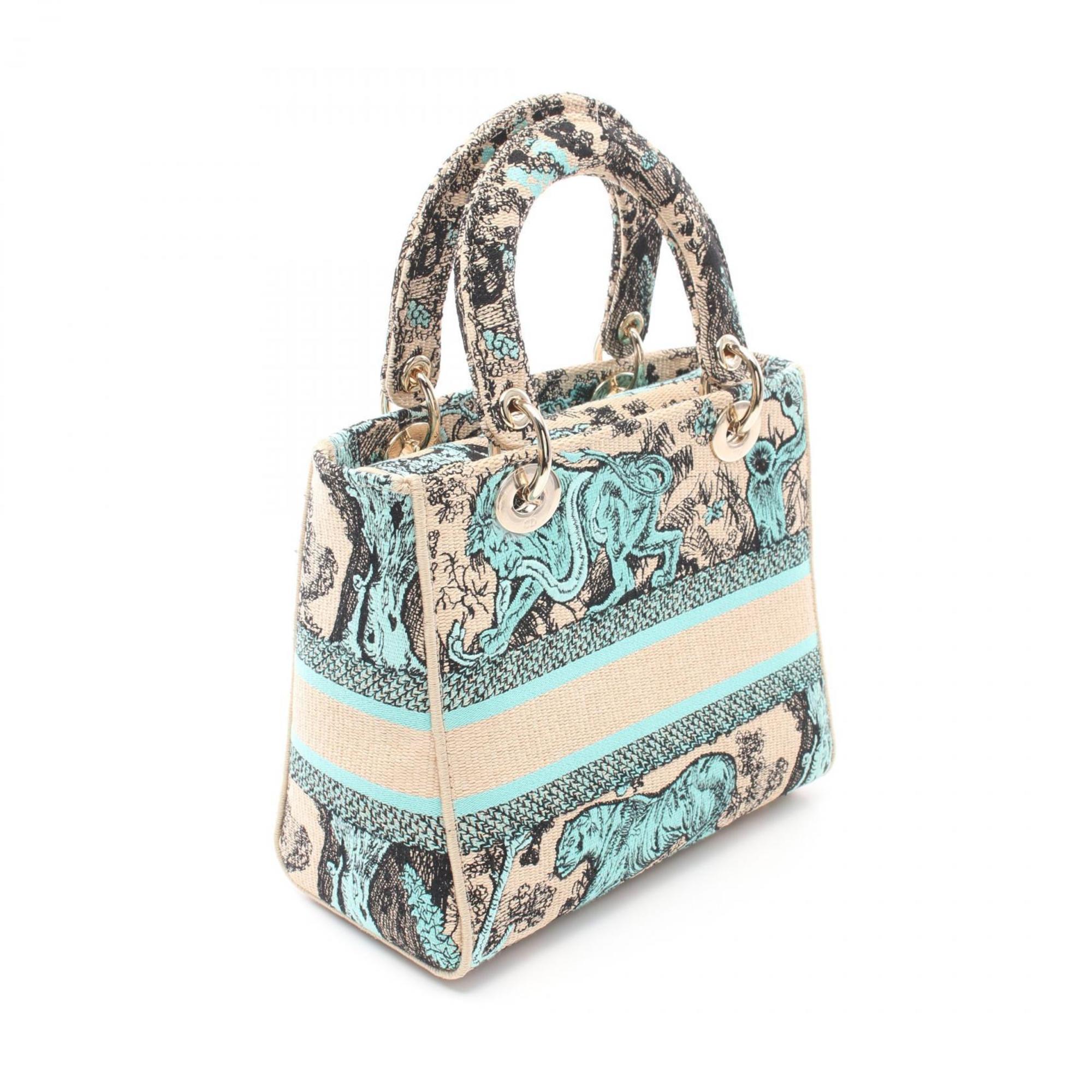 Christian Dior Beige Black Blue Canvas Handbag ()