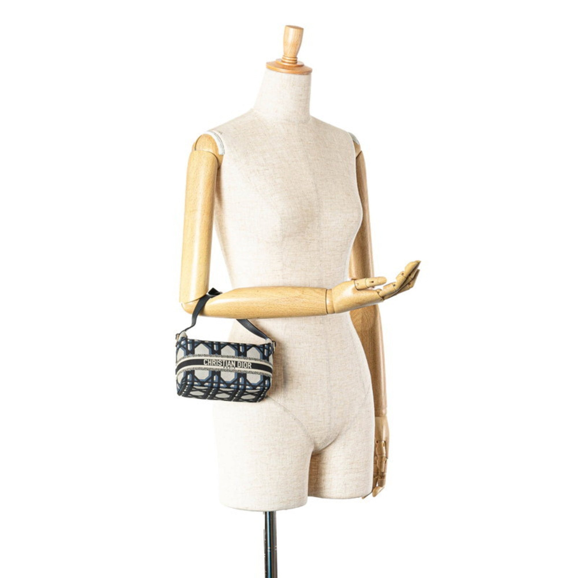 Christian Dior Gray Navy Fabric Leather Pouch ()