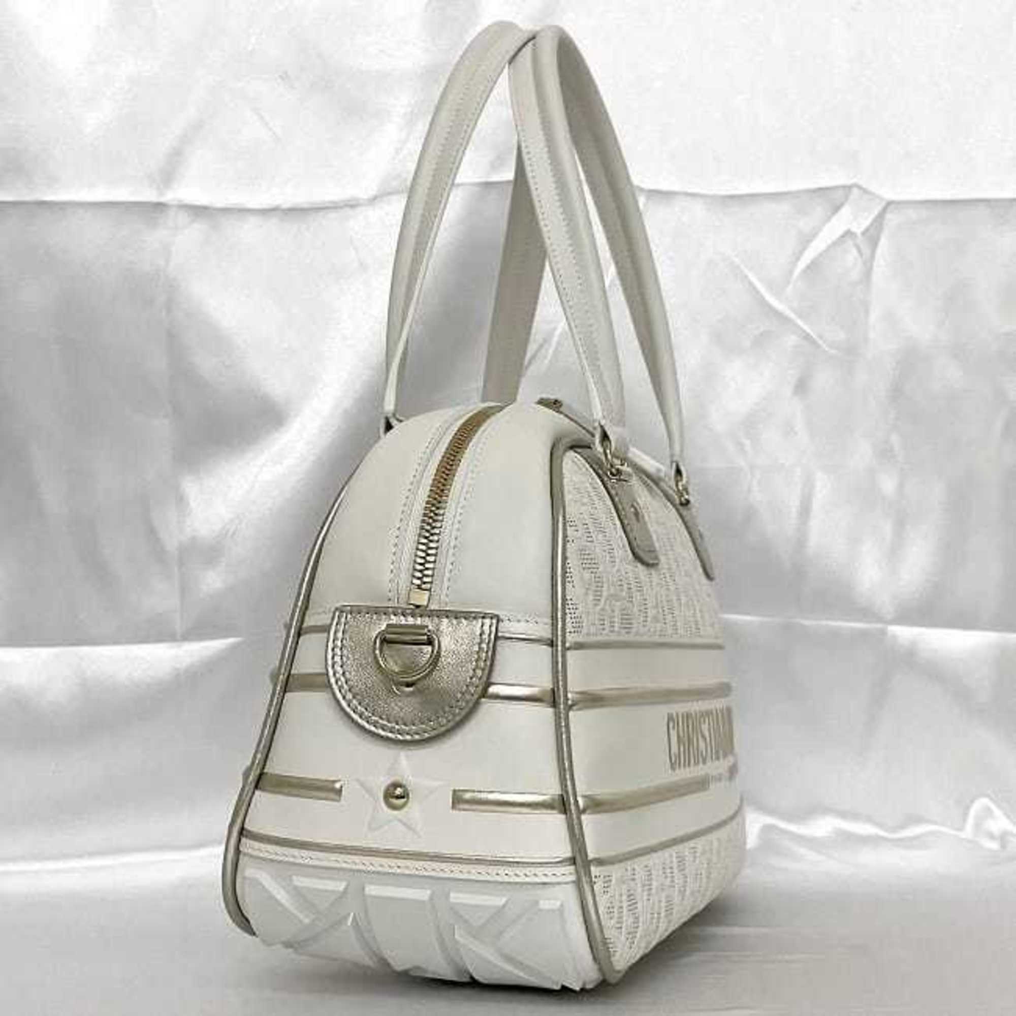 Christian Dior Trotter White Leather Rubber Boston Bag Handbag ()