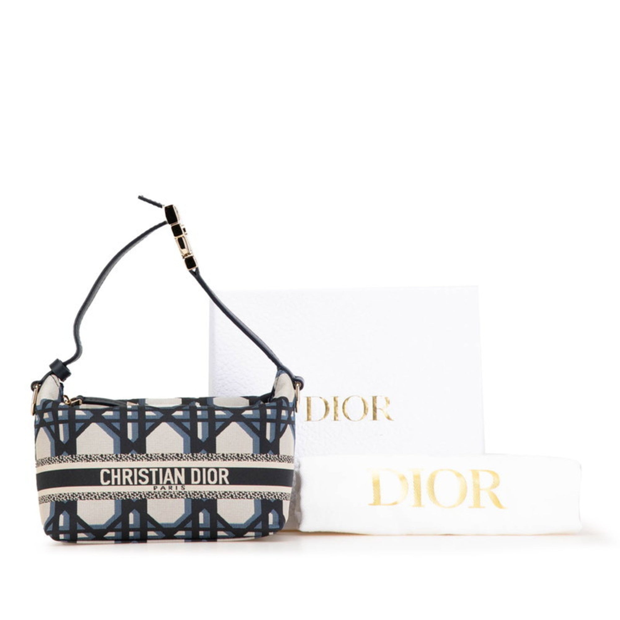 Christian Dior Gray Navy Fabric Leather Pouch ()
