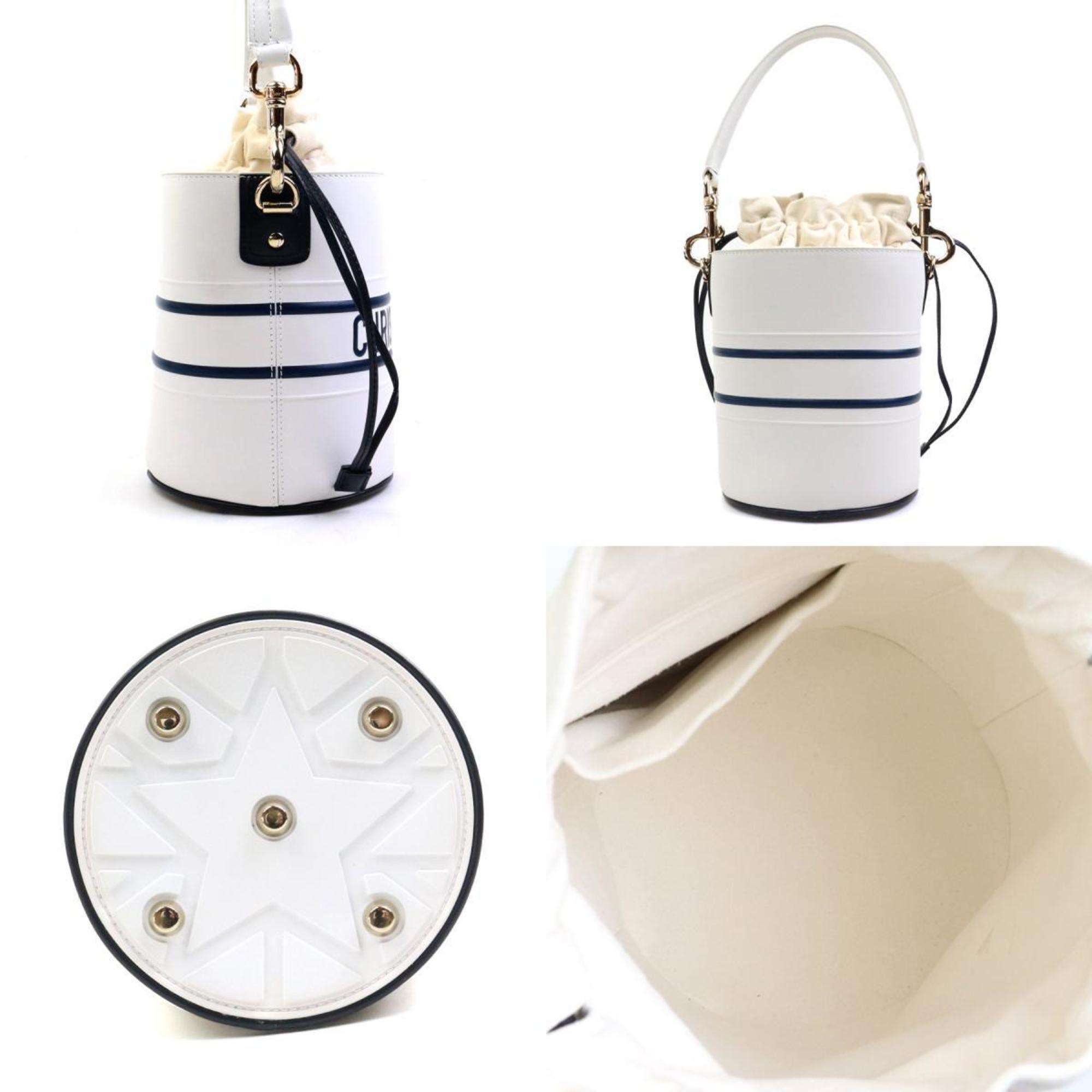 Christian Dior Navy White Leather Handbag Shoulder Bag ()