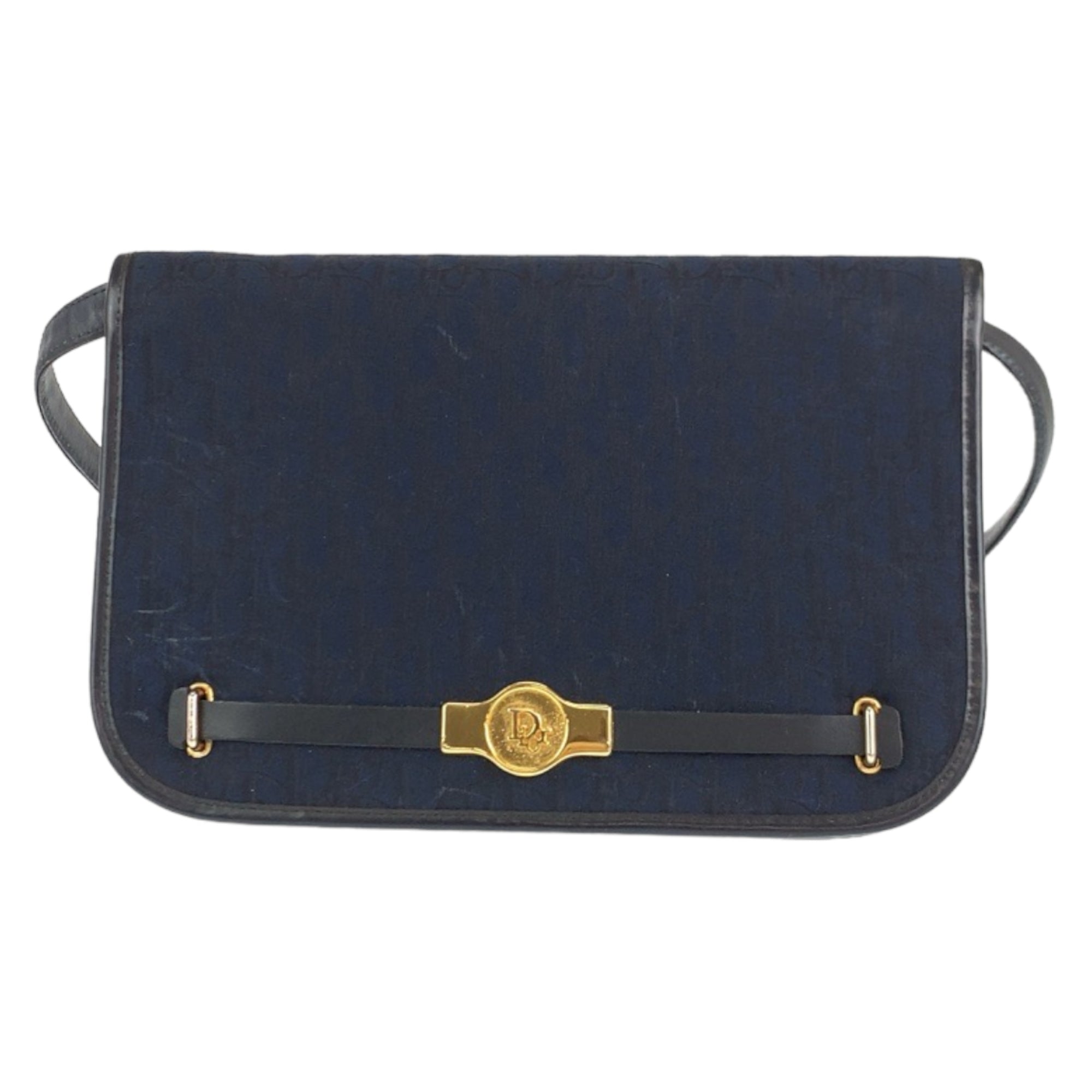Christian Dior Trotter Navy Canvas Leather Shoulder Bag ()