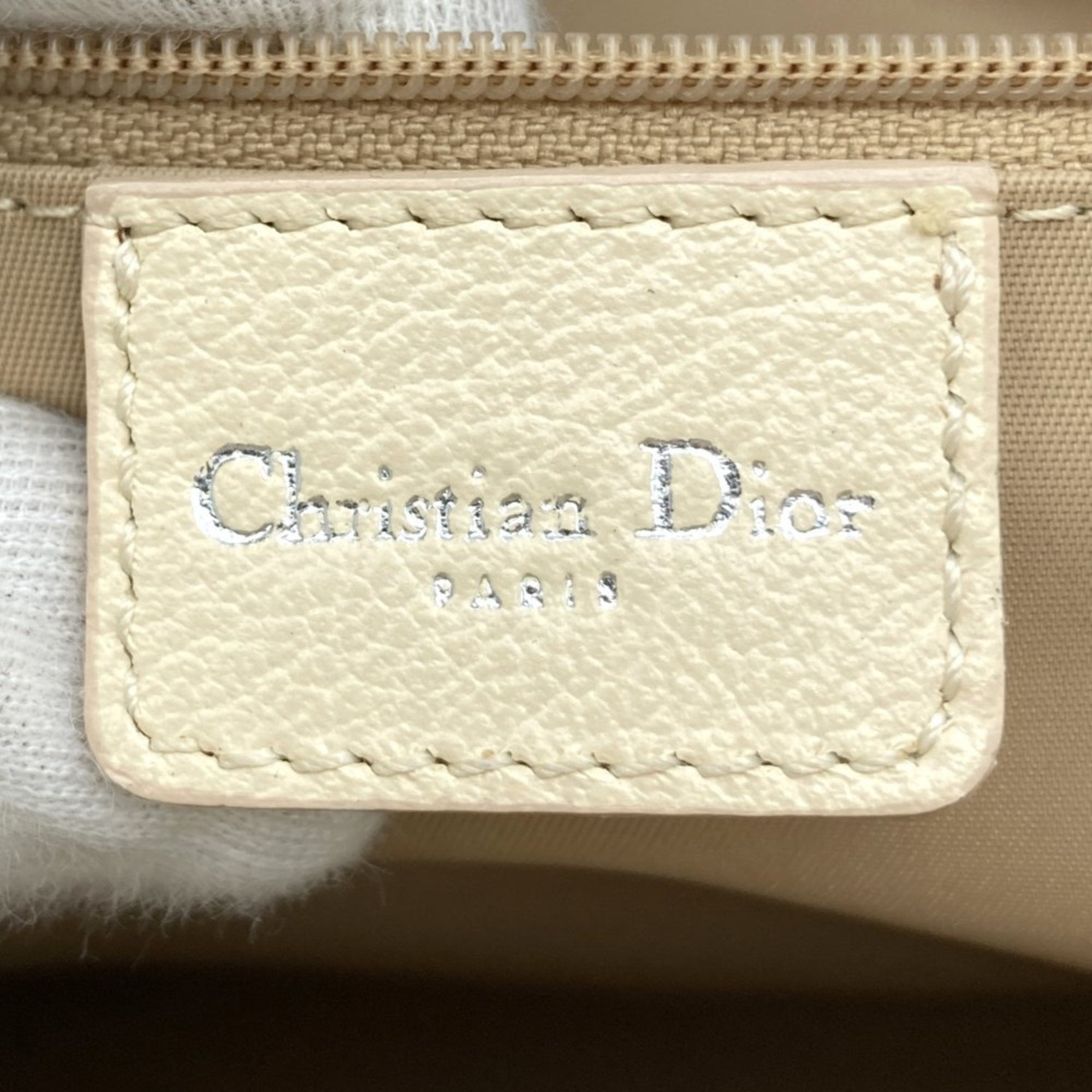Christian Dior Beige Ivory White Canvas Leather Tote Bag ()