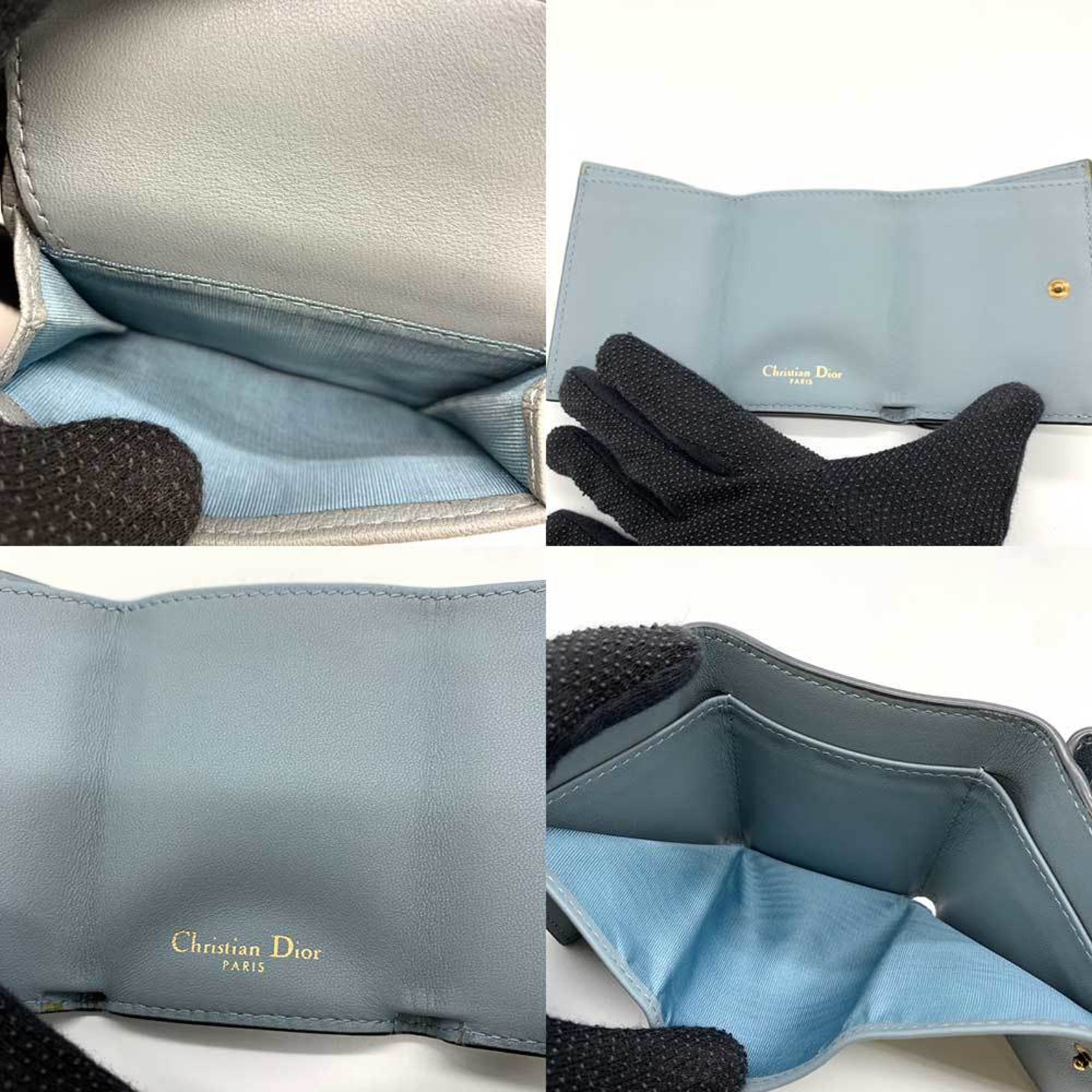 Christian Dior Gray Leather Wallet (Tri-Fold) ()