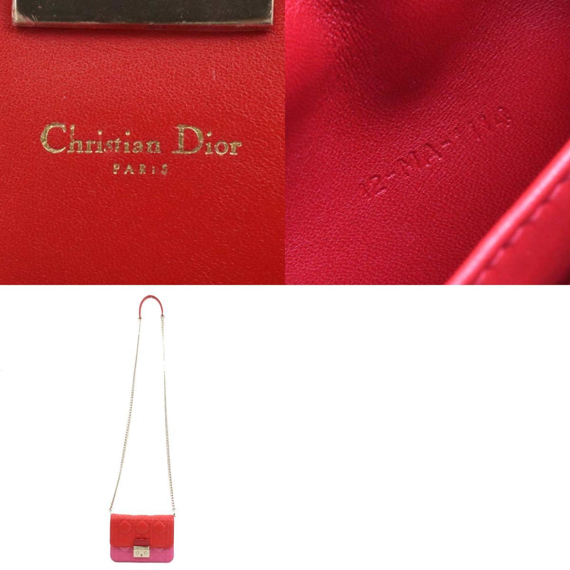 Christian Dior Pink Red Color Leather Shoulder Bag ()