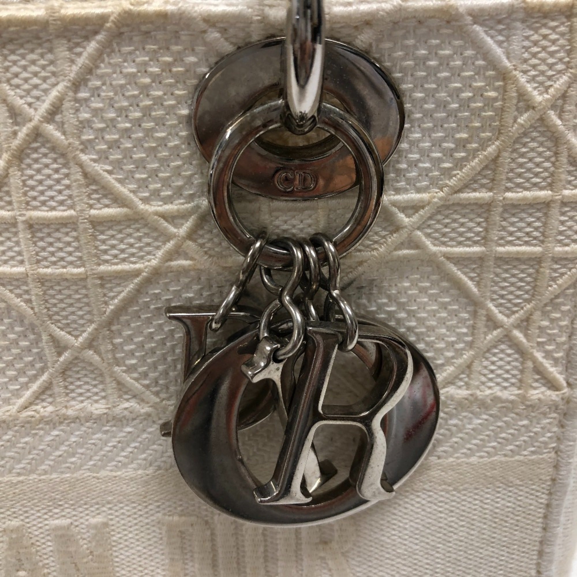 Christian Dior Lady Dior White Canvas Handbag ()