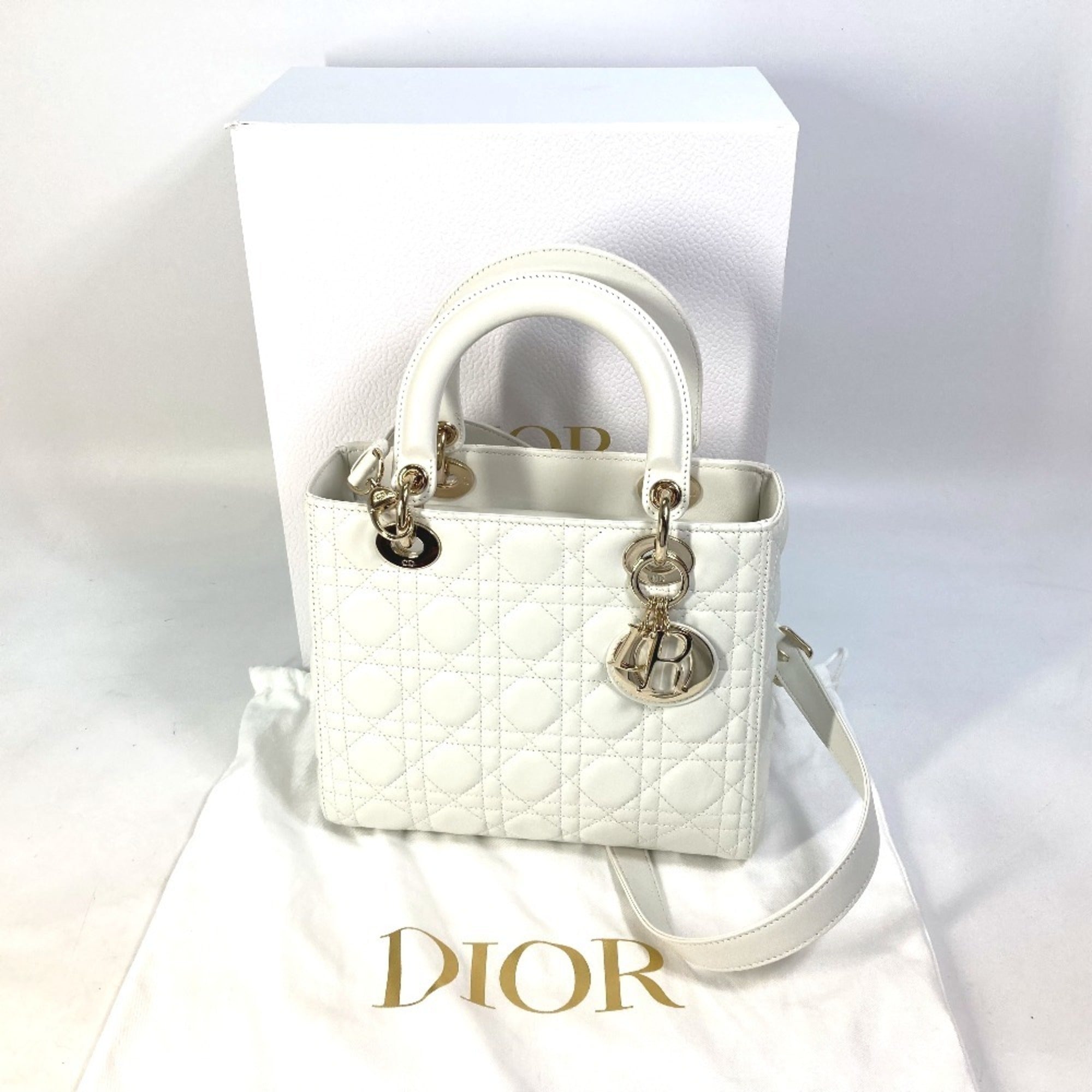 Christian Dior White Leather Handbag Shoulder Bag ()