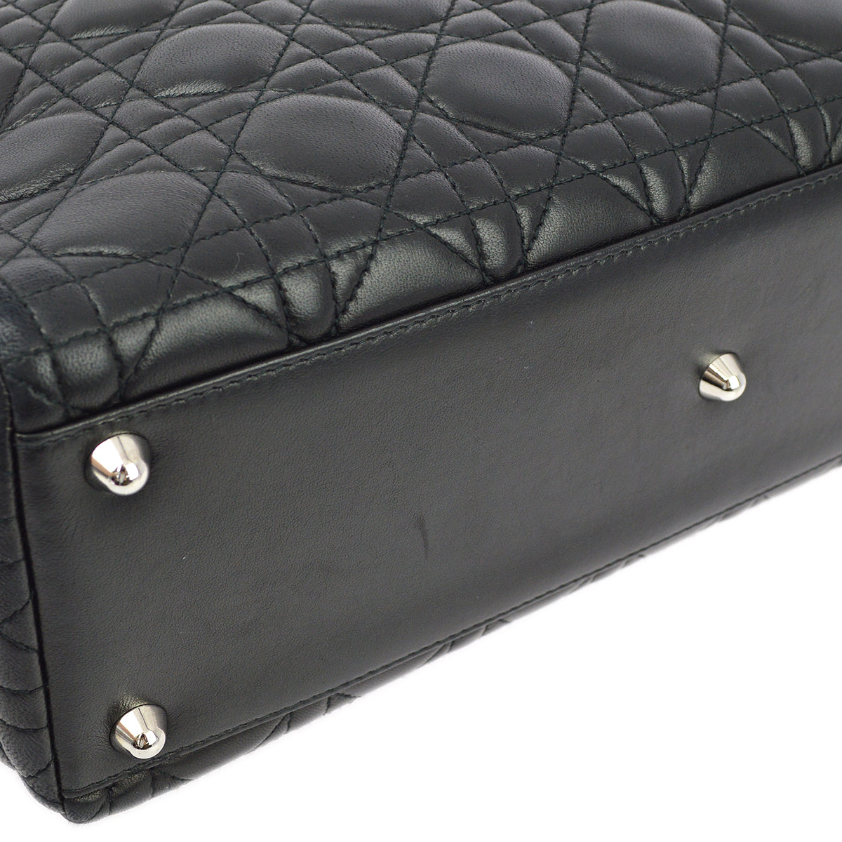 Christian Dior 2004 Black Lambskin Large Lady Dior Cannage 2way Shoulder Handbag