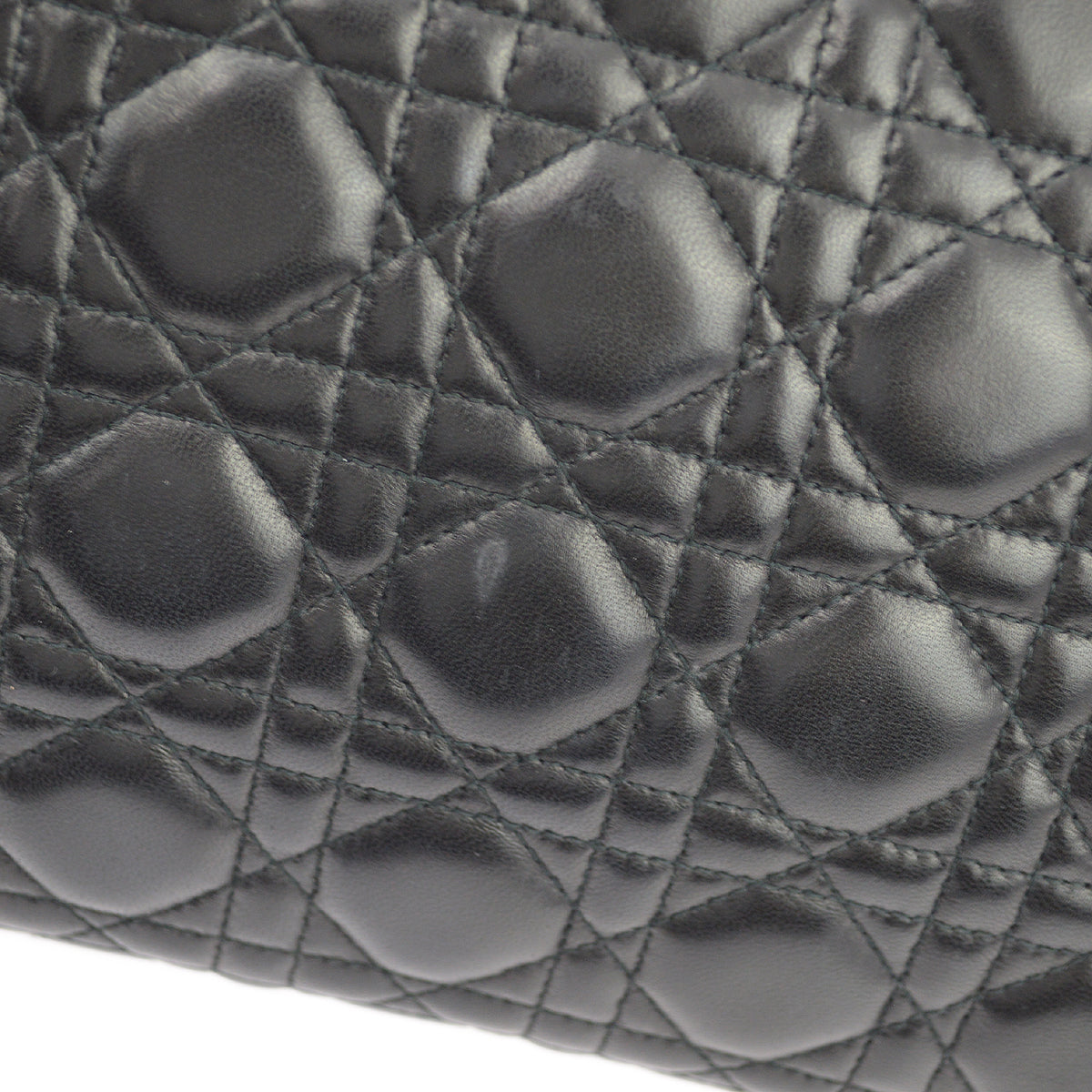 Christian Dior 2004 Black Lambskin Large Lady Dior Cannage 2way Shoulder Handbag