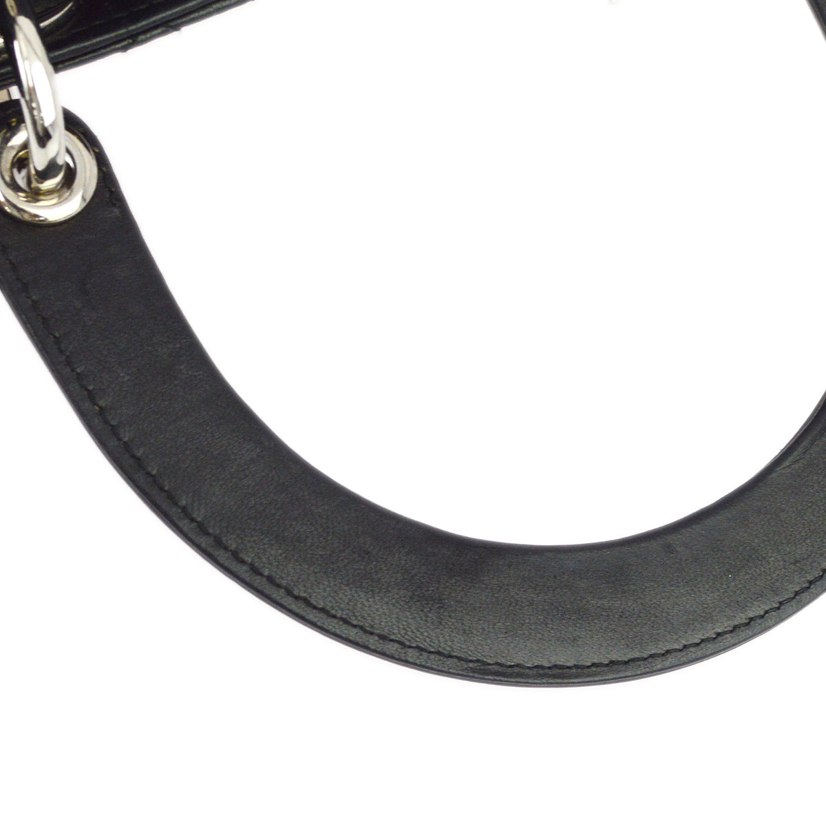 Christian Dior 2004 Black Lambskin Large Lady Dior Cannage 2way Shoulder Handbag