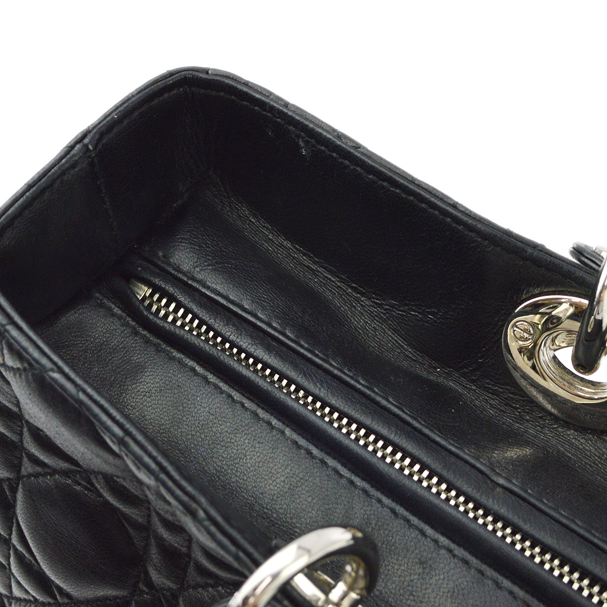 Christian Dior 2004 Black Lambskin Large Lady Dior Cannage 2way Shoulder Handbag