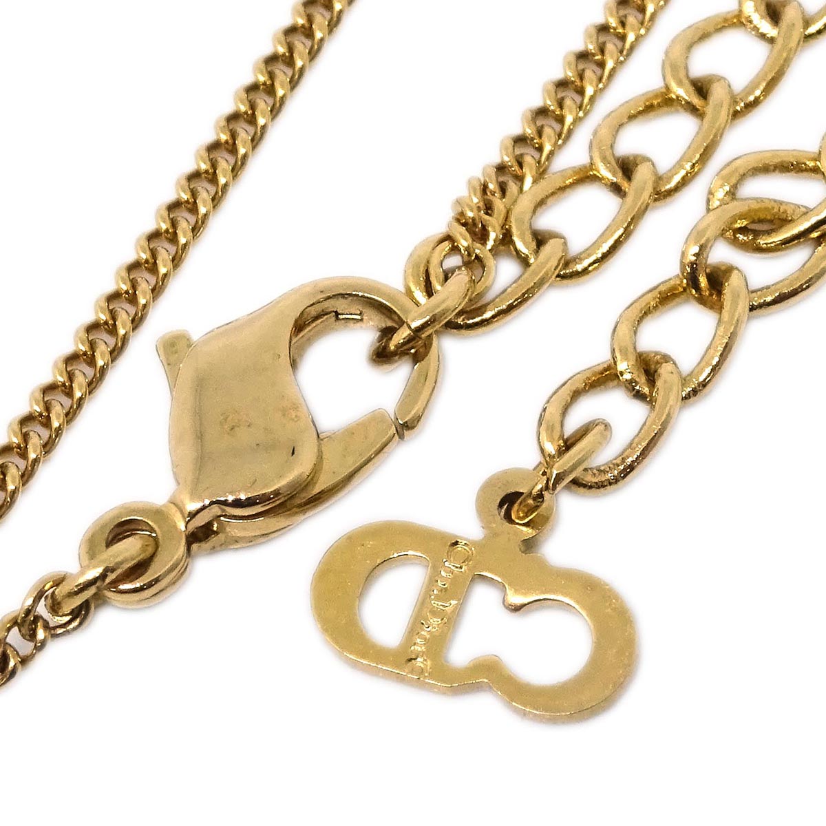 Christian Dior Dolphin Necklace Pendant Gold Rhinestone