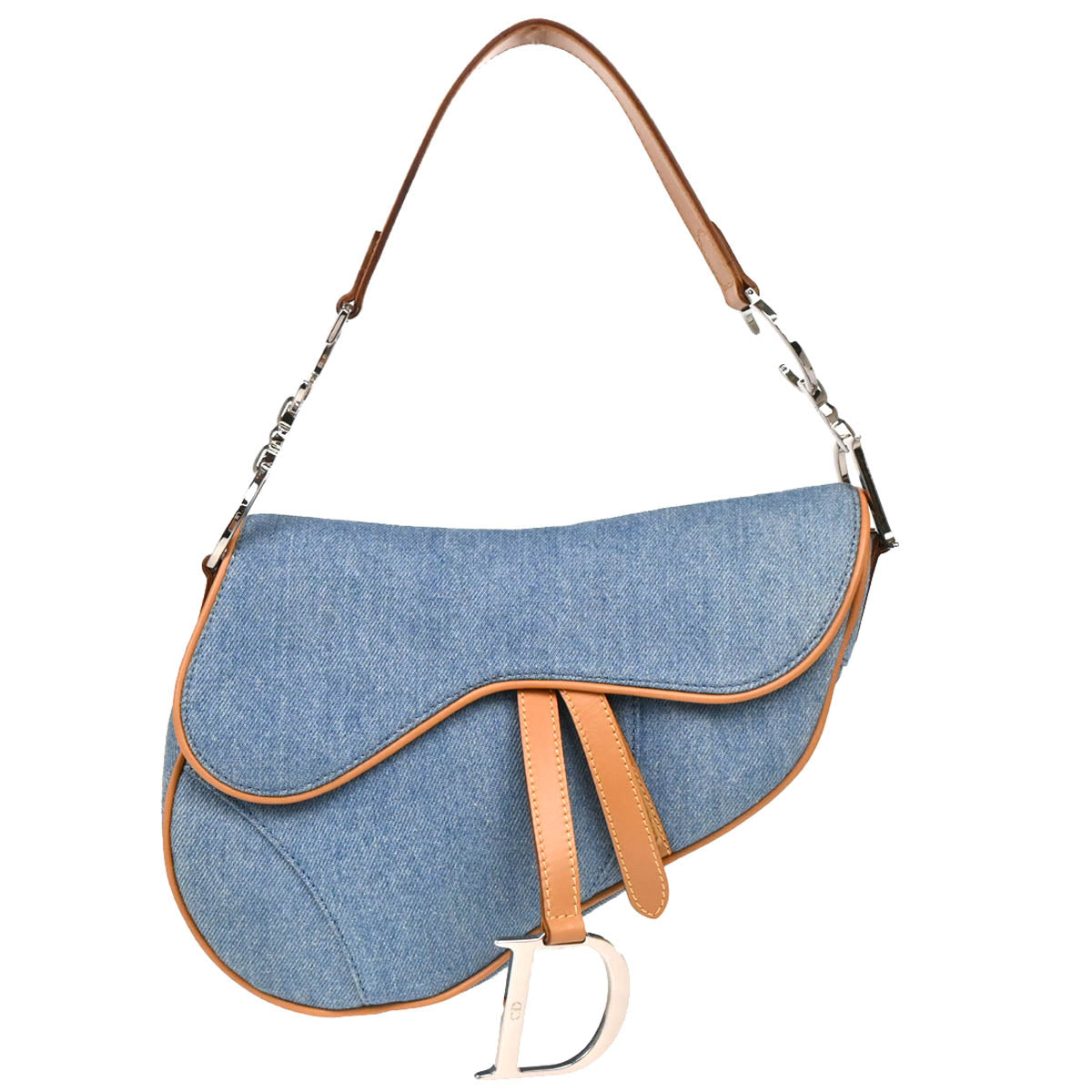 Christian Dior 2002 Light Blue Denim Saddle Handbag