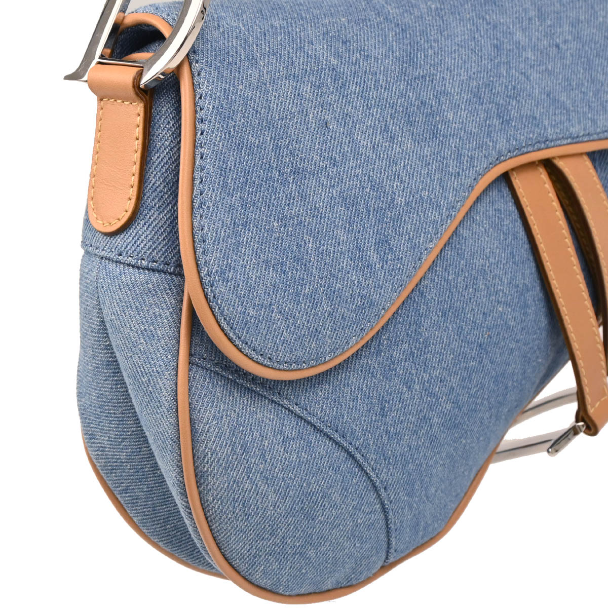 Christian Dior 2002 Light Blue Denim Saddle Handbag