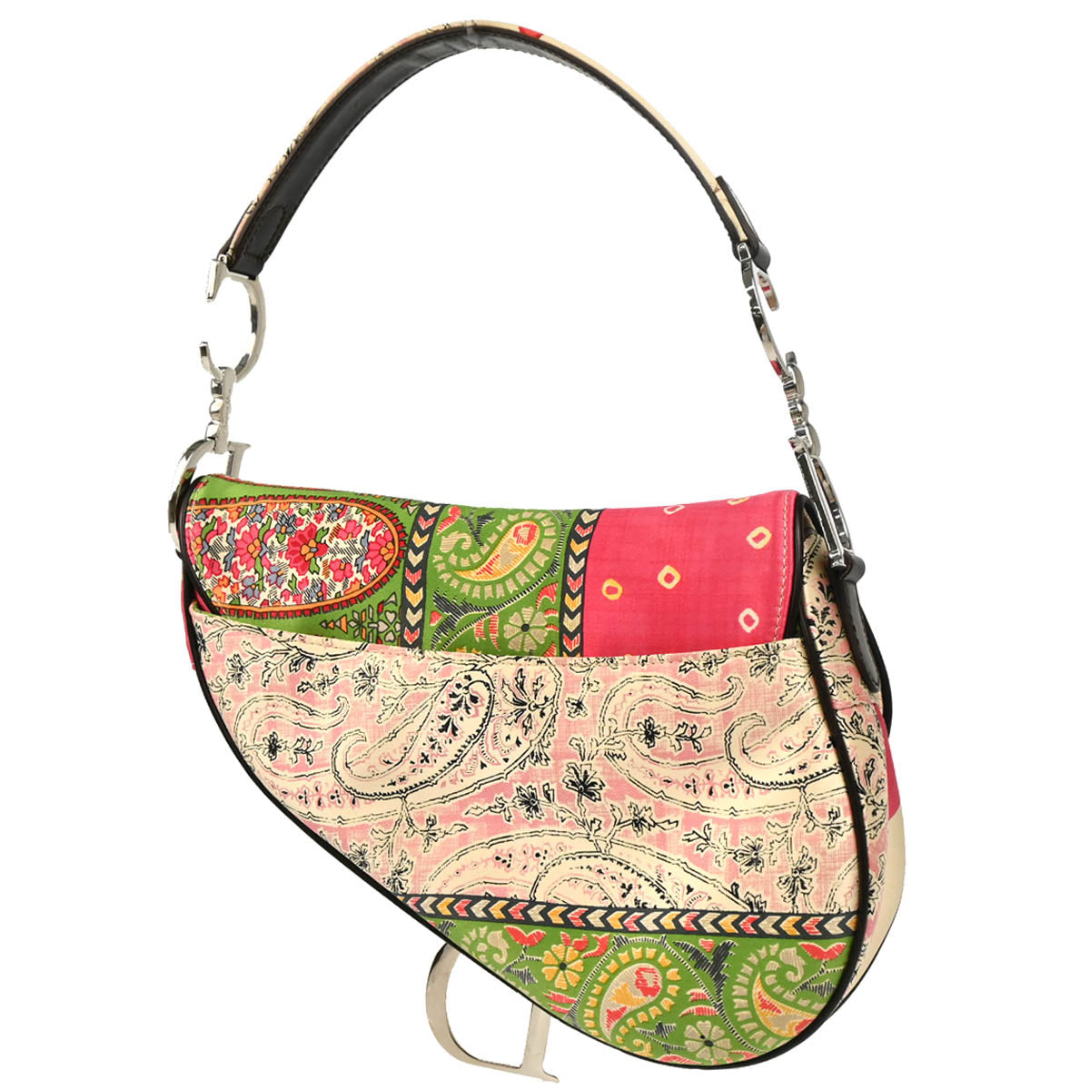 Christian Dior 2003 White Pink Green Satin Saddle Handbag