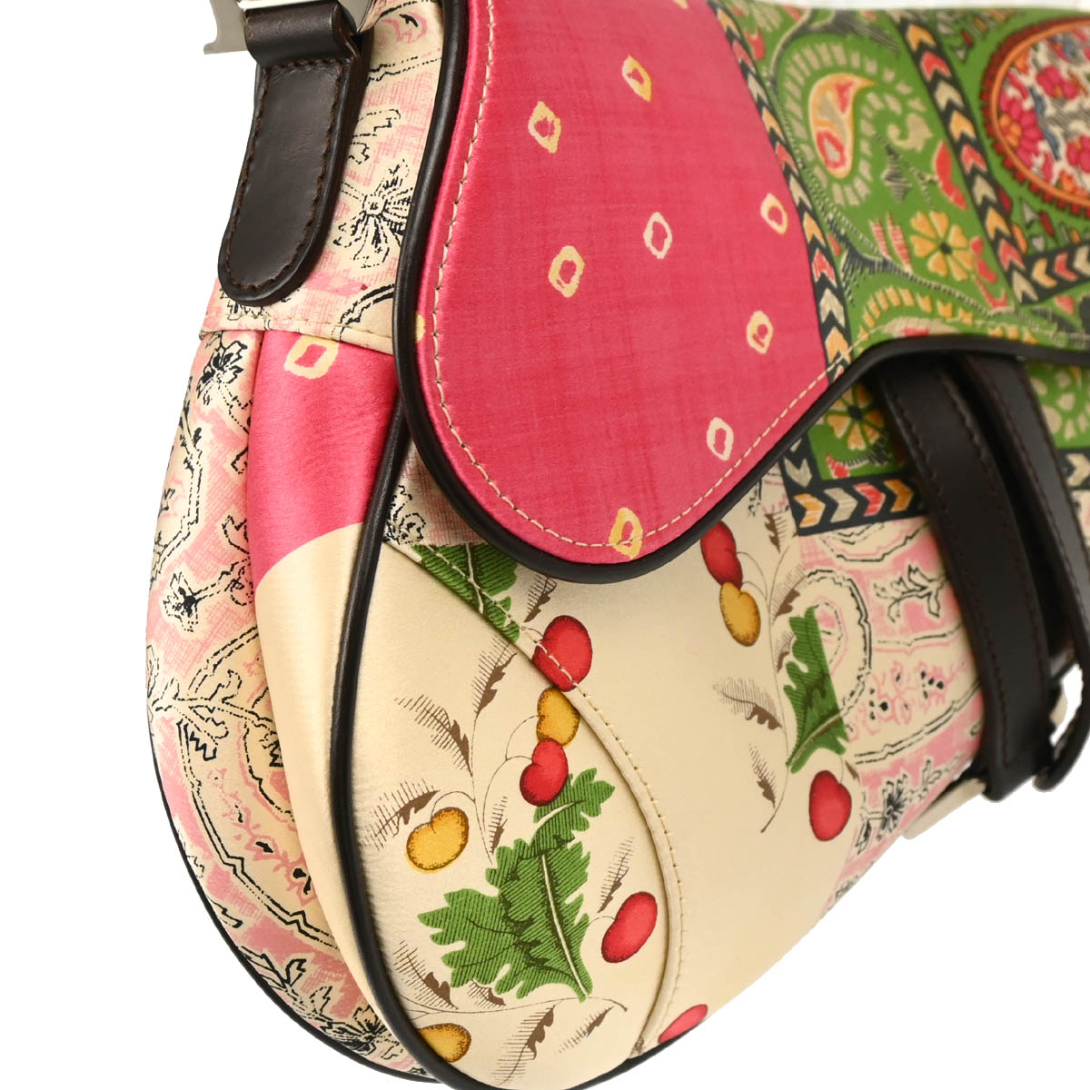 Christian Dior 2003 White Pink Green Satin Saddle Handbag