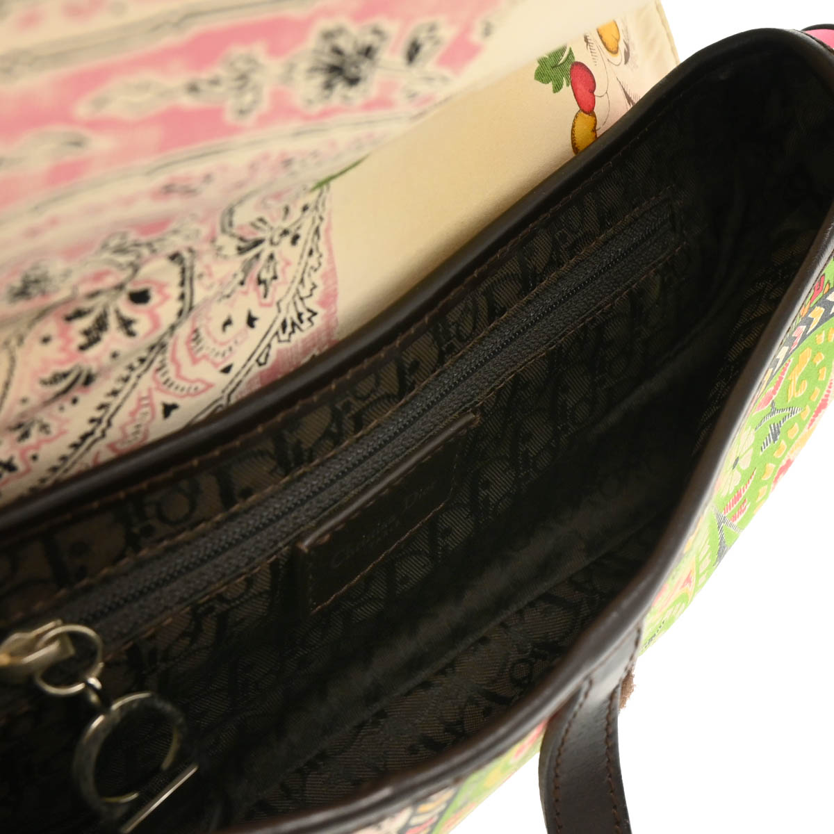 Christian Dior 2003 White Pink Green Satin Saddle Handbag