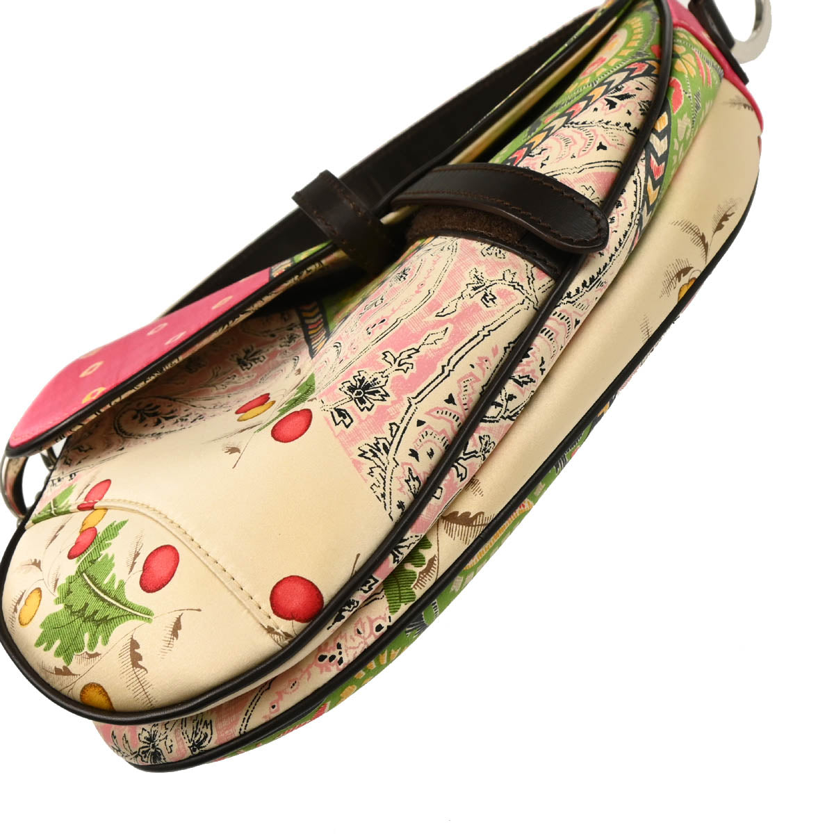 Christian Dior 2003 White Pink Green Satin Saddle Handbag