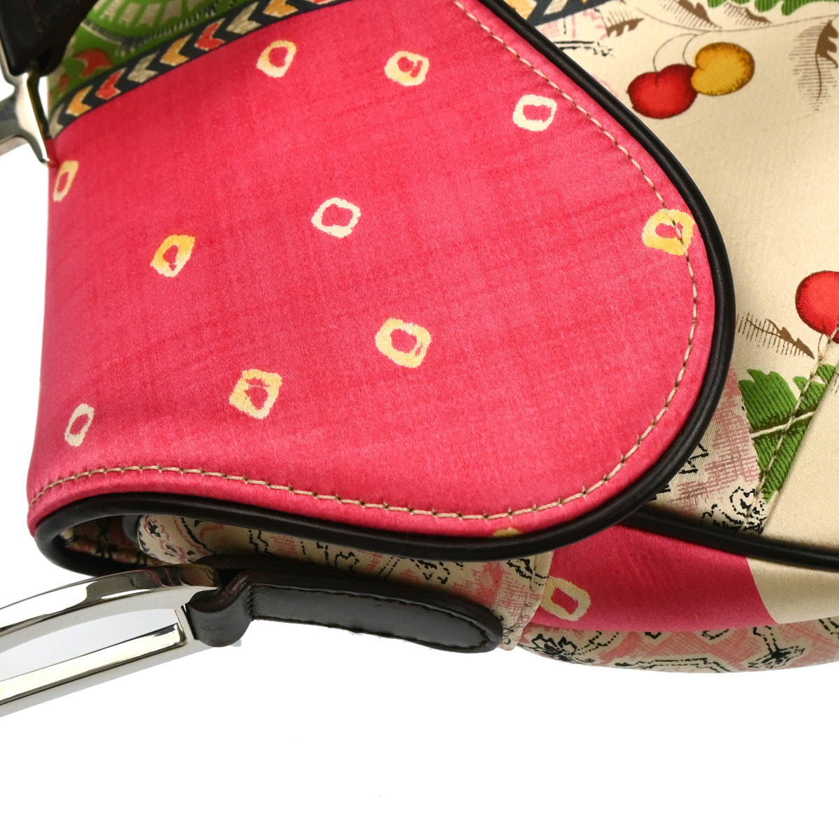 Christian Dior 2003 White Pink Green Satin Saddle Handbag