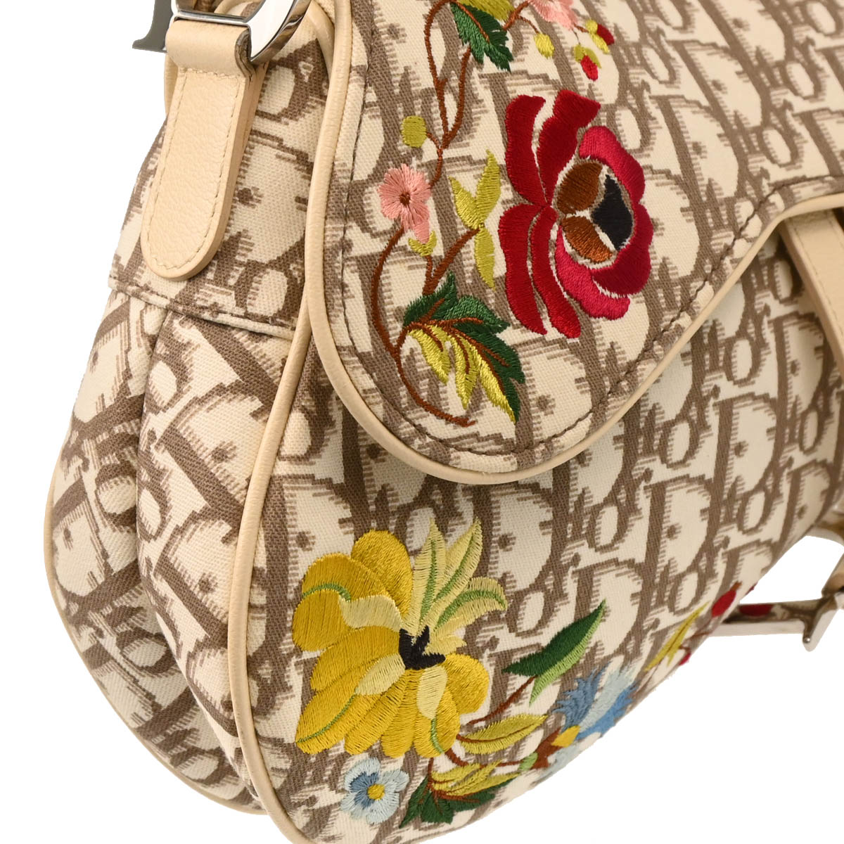 Christian Dior 2004 Beige Canvas Saddle Handbag