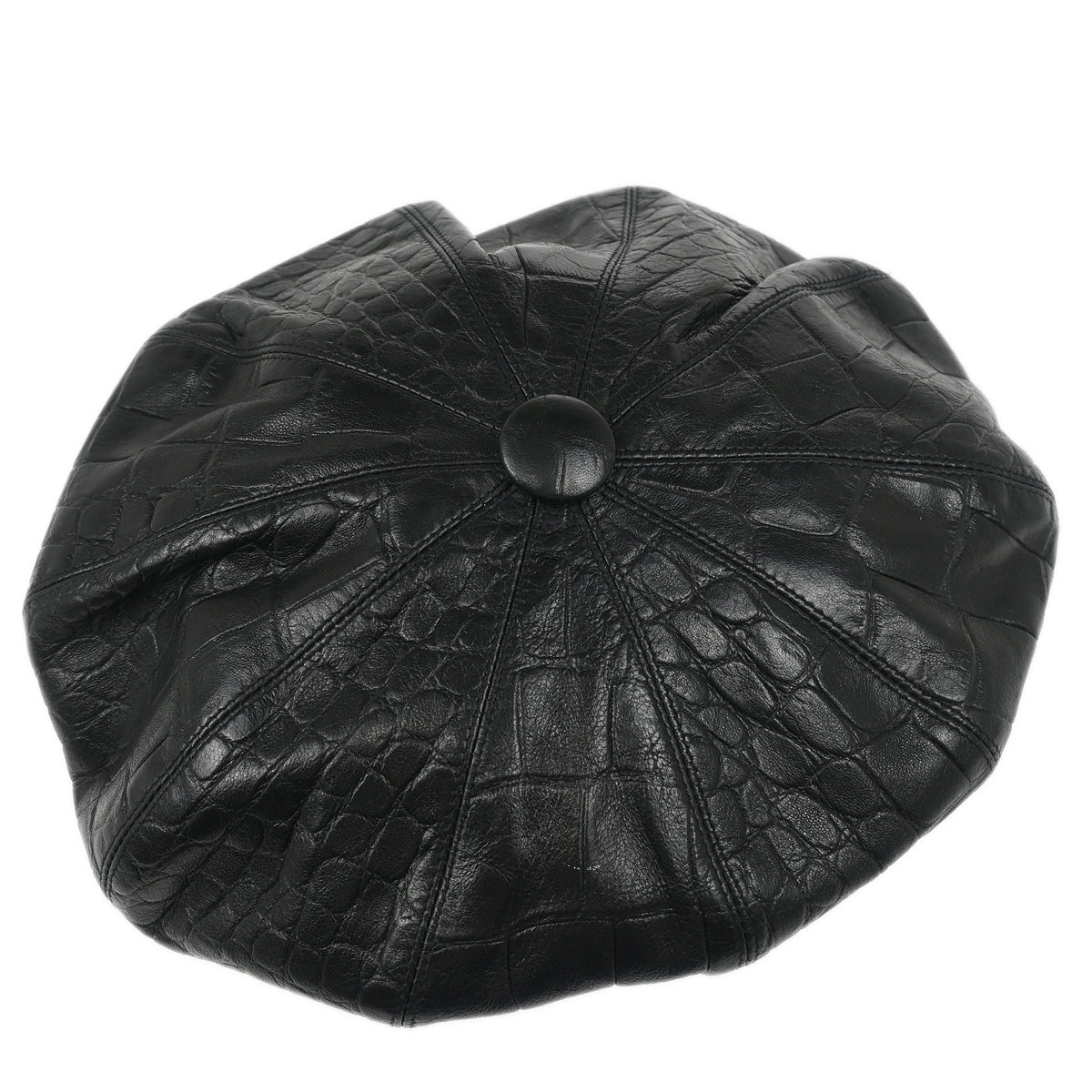 Christian Dior Black Embossed Leather Newsboy Cap Hat Small Good