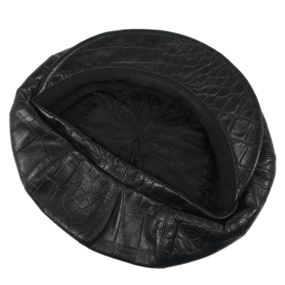 Christian Dior Black Embossed Leather Newsboy Cap Hat Small Good