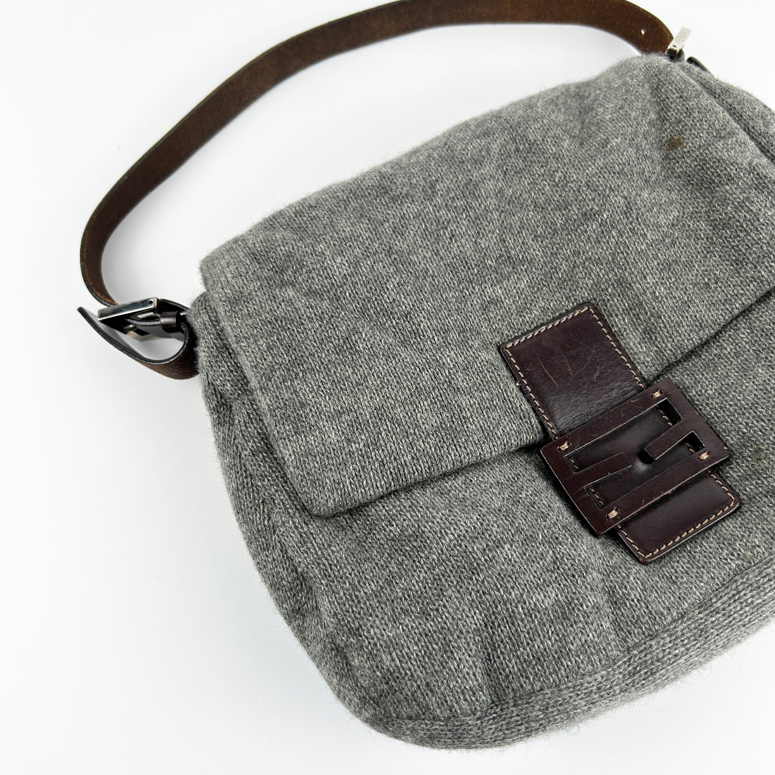 Vintage Fendi Wool Mamma Baguette Shoulder Bag