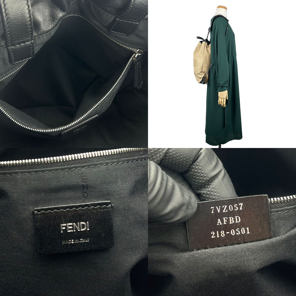 FENDI Backpack 7VZ057 Canvas, Leather beige Women Used