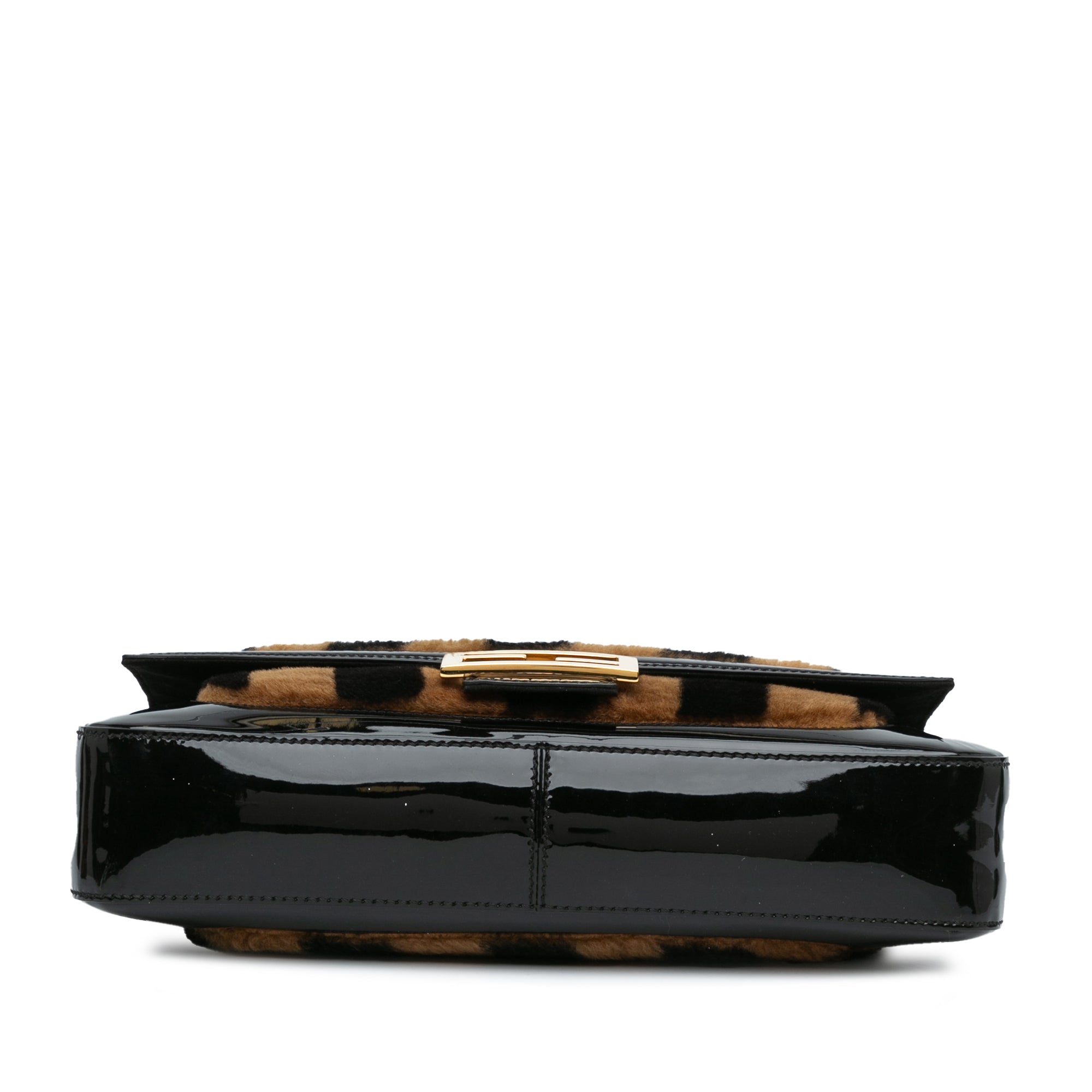 Black Fendi Shearling Pequin Baguette Satchel